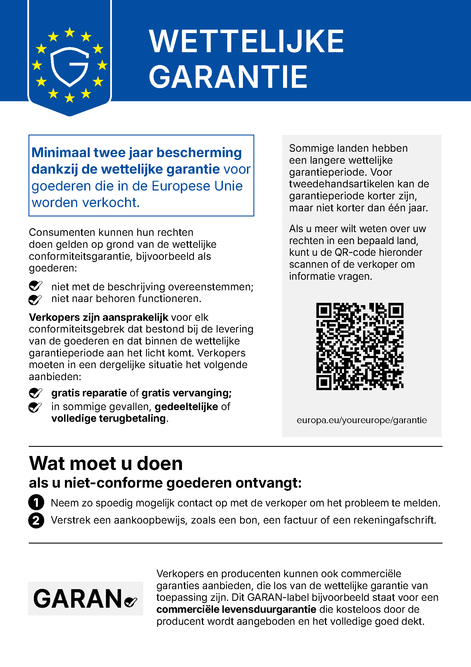Kennisgeving inzake wettelijke garantie - Nederlandse versie
