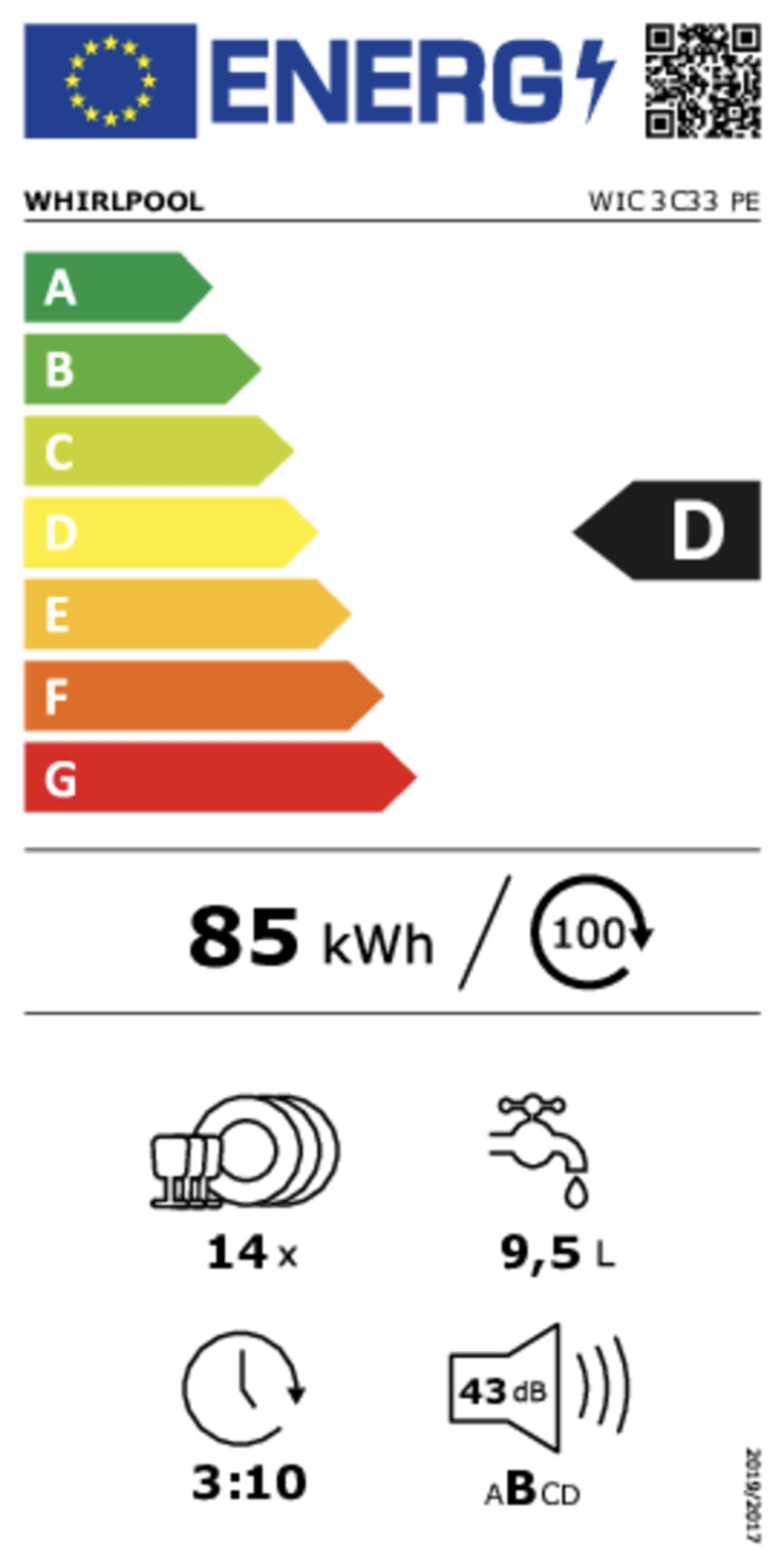 Whirlpool Lave-vaisselle encastrable WIC 3C33 PE image