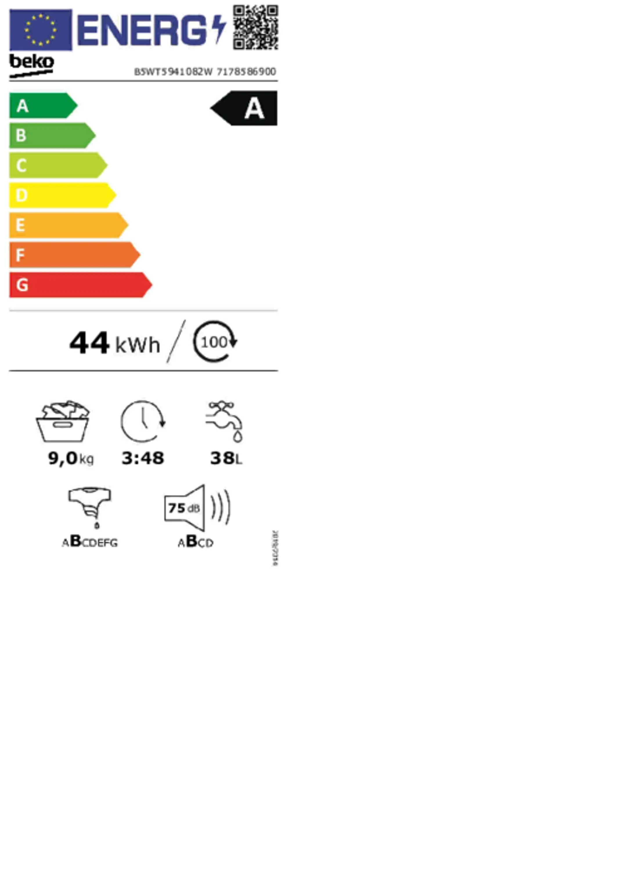 Beko Machine à laver B5WT5941082W image