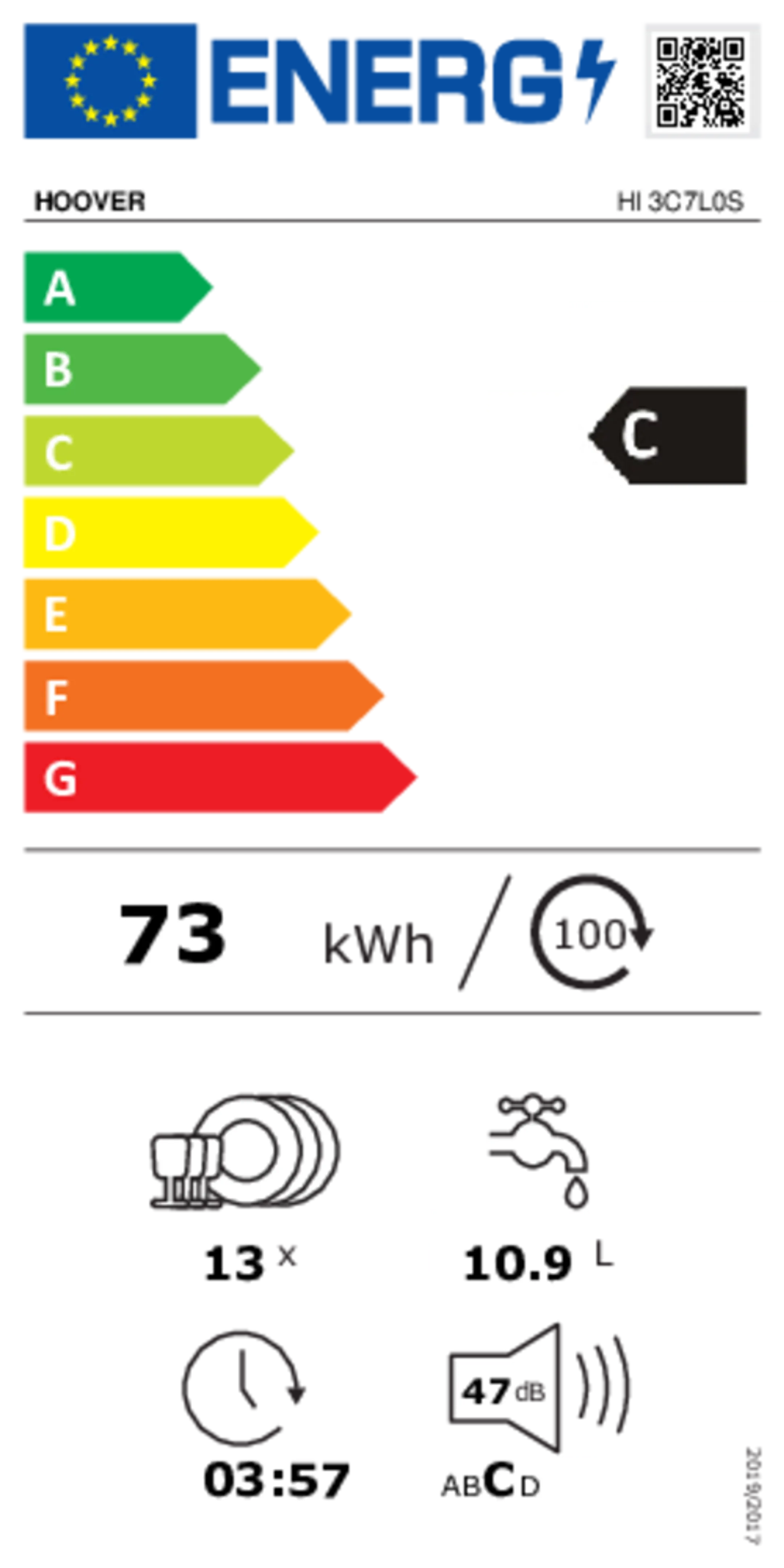 Hoover Lave-vaisselle encastrable HI 3C7L0S image