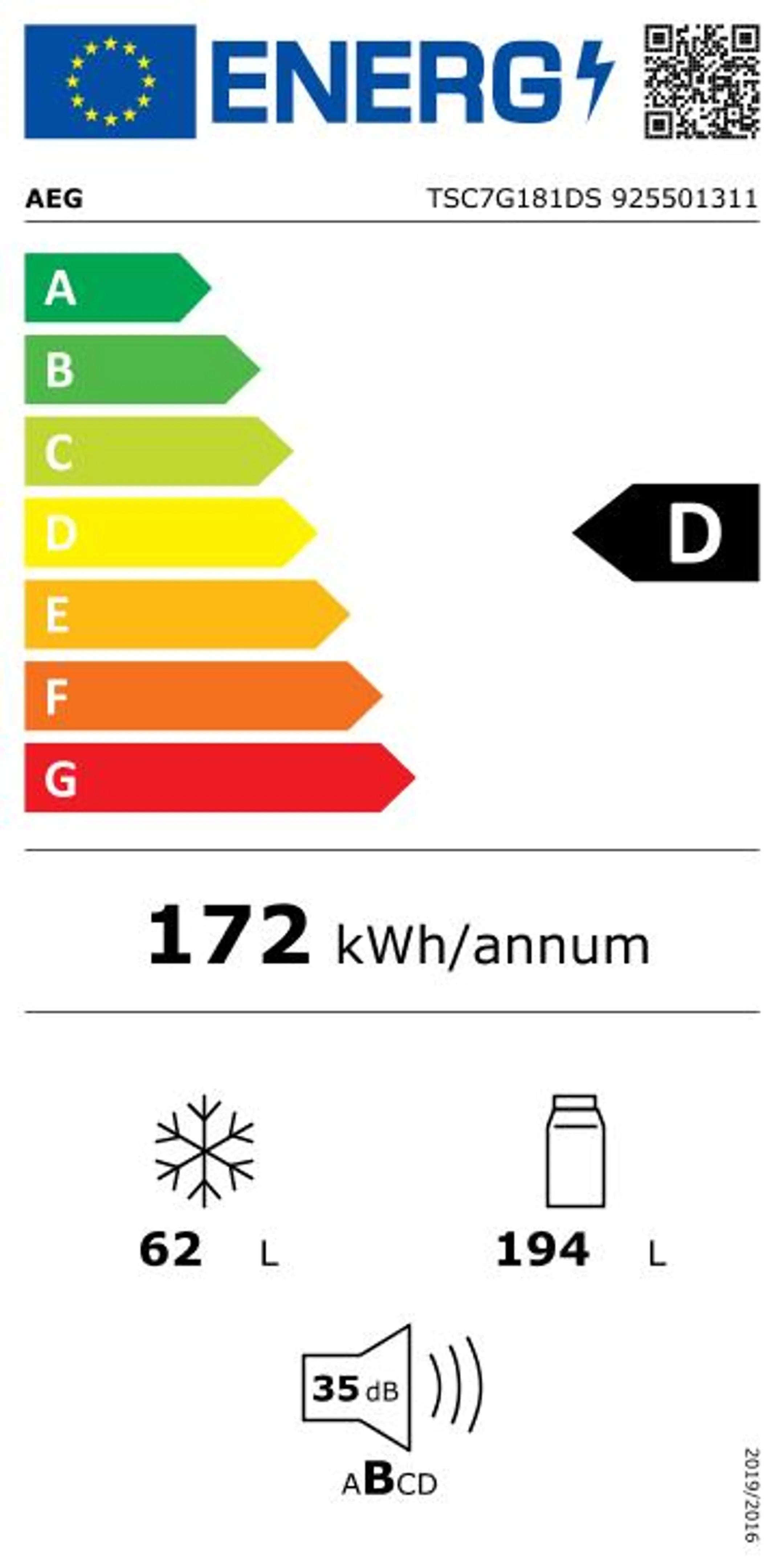 AEG Combi frigo congélateur encastrable TSC7G181DS image