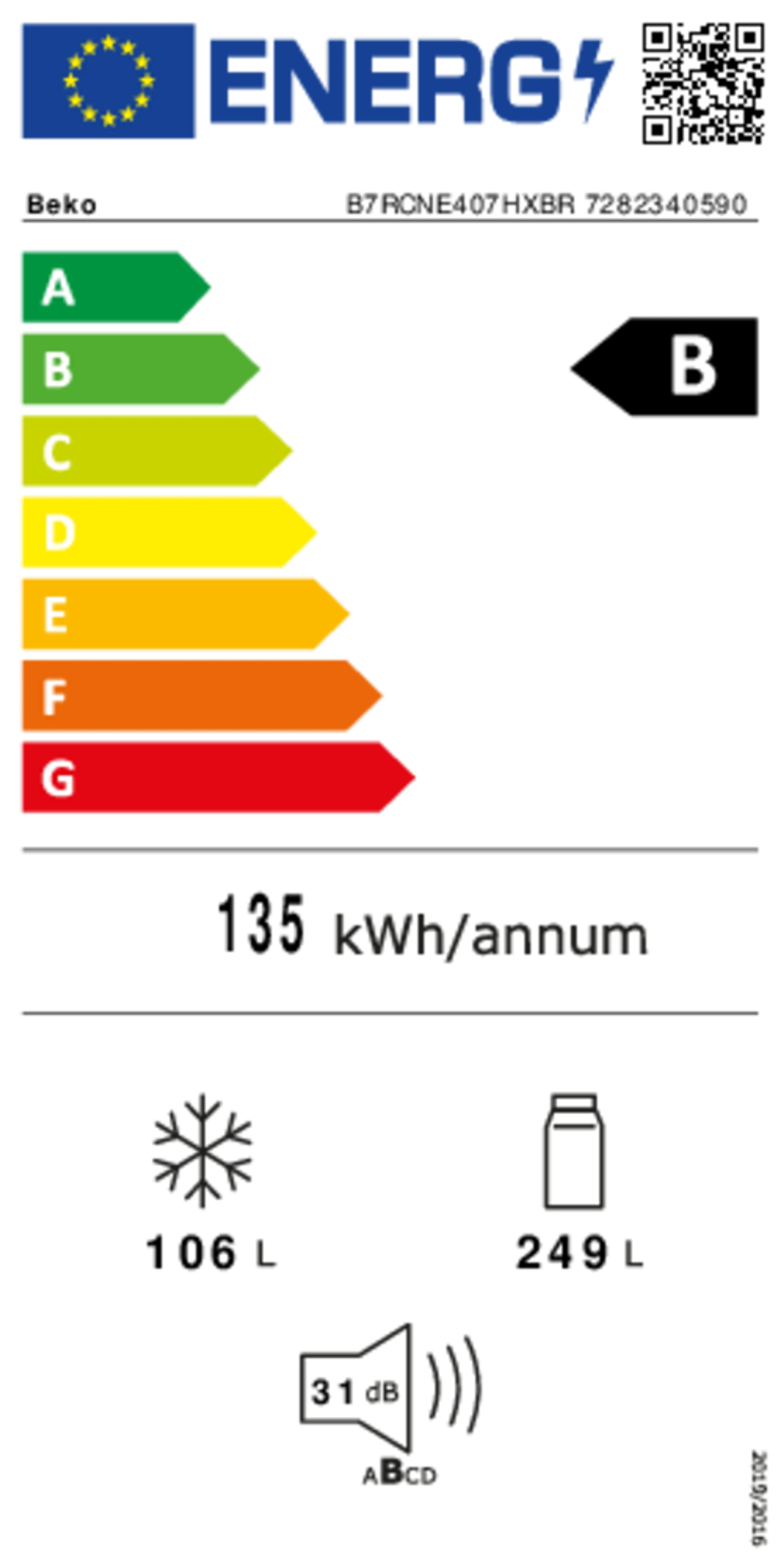 Beko Koelkast met diepvries B7RCNE407HXBR image