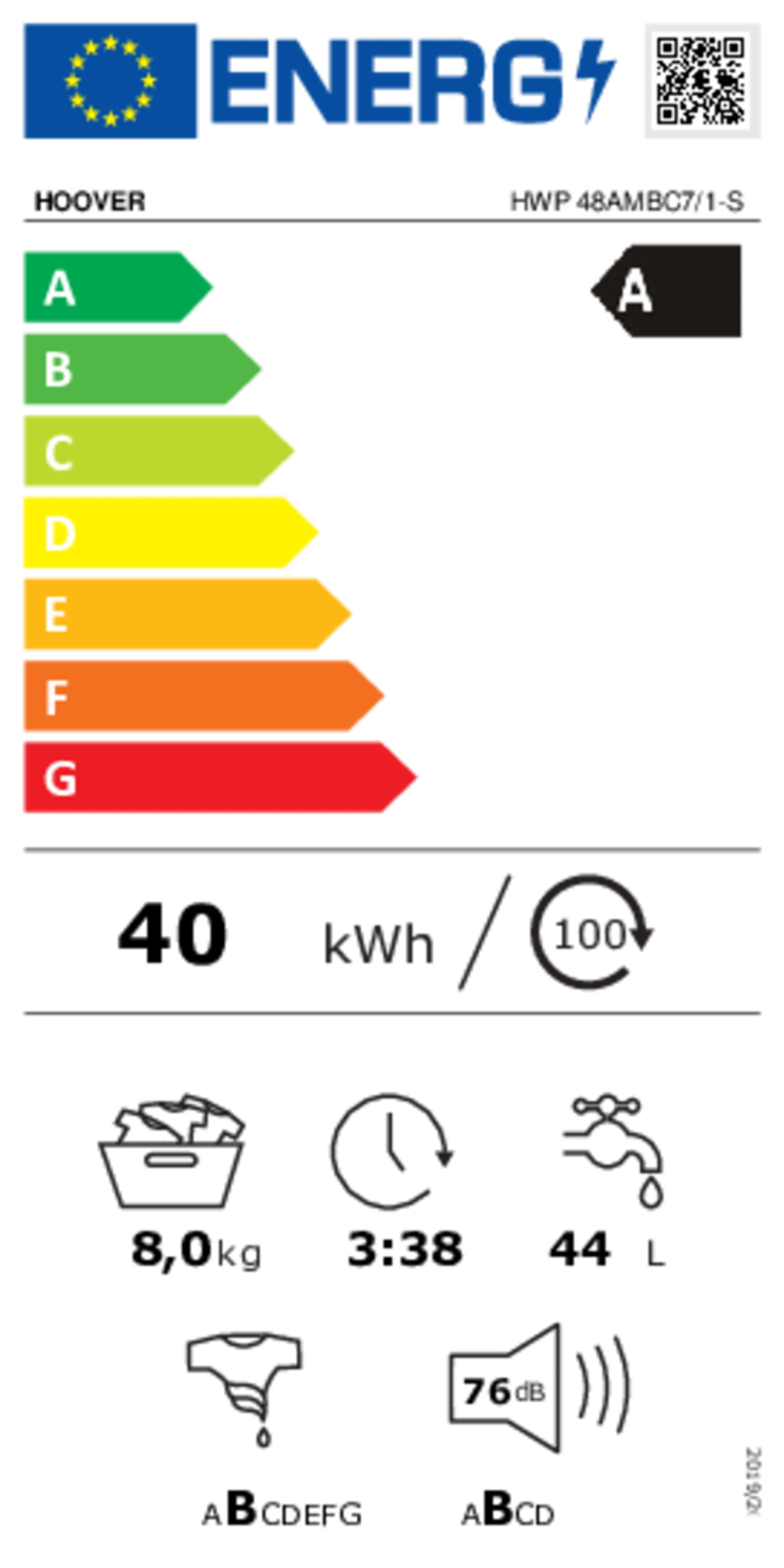 Hoover Machine à laver HWP 48AMBC7/1-S image
