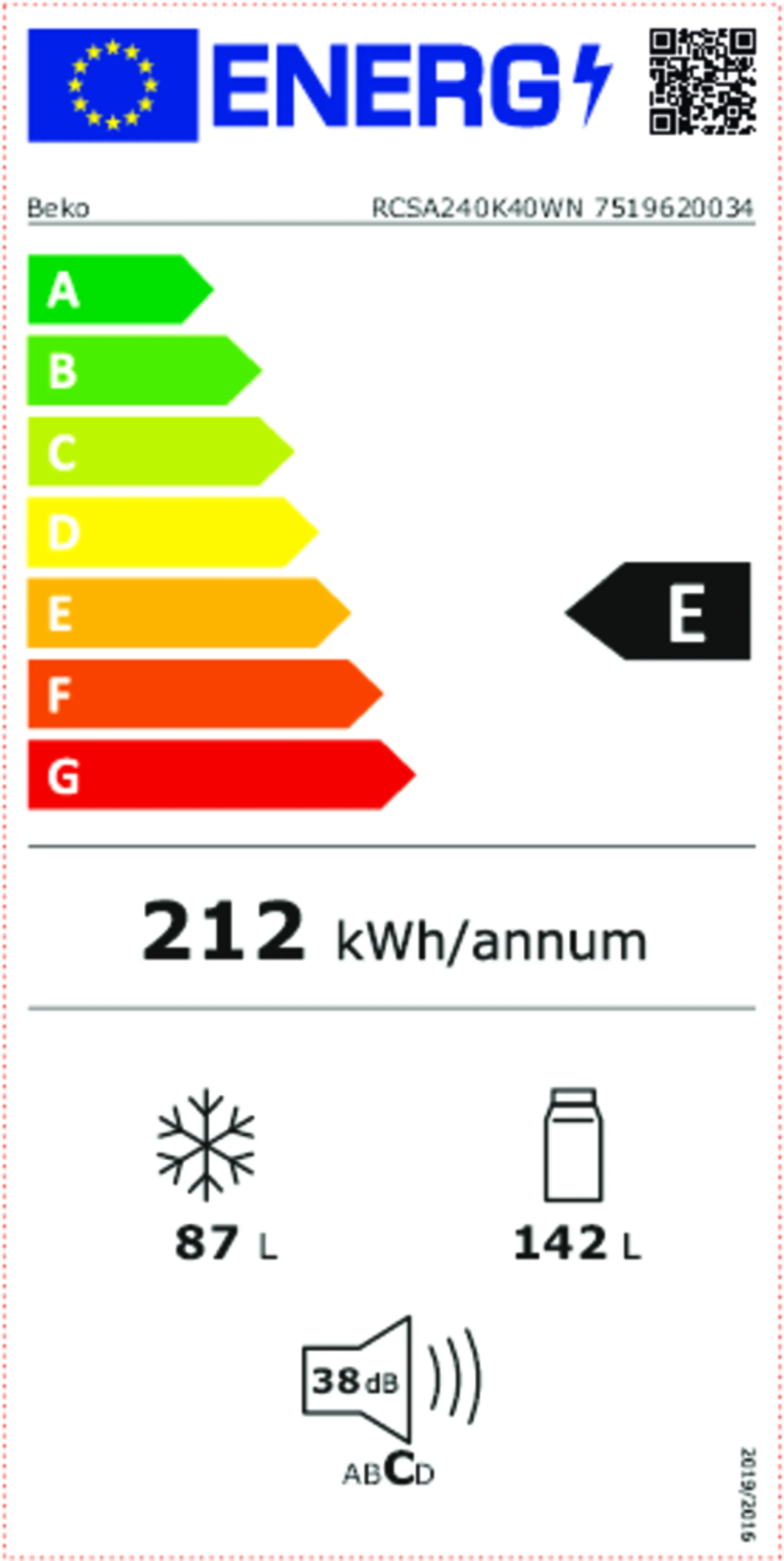 Beko Combi frigo congélateur RCSA240K40WN image