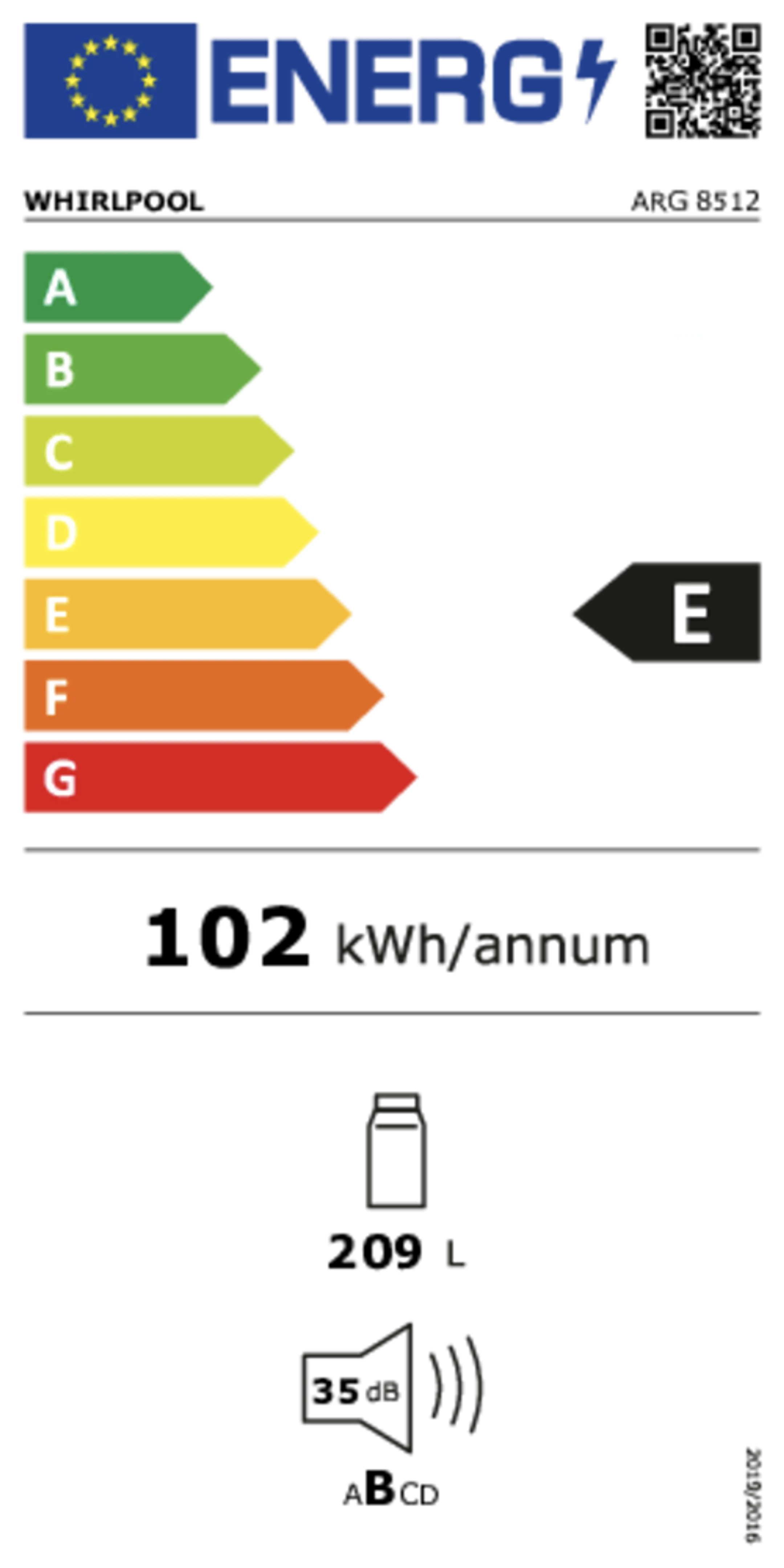 Whirlpool Frigo encastrable ARG 8512 image