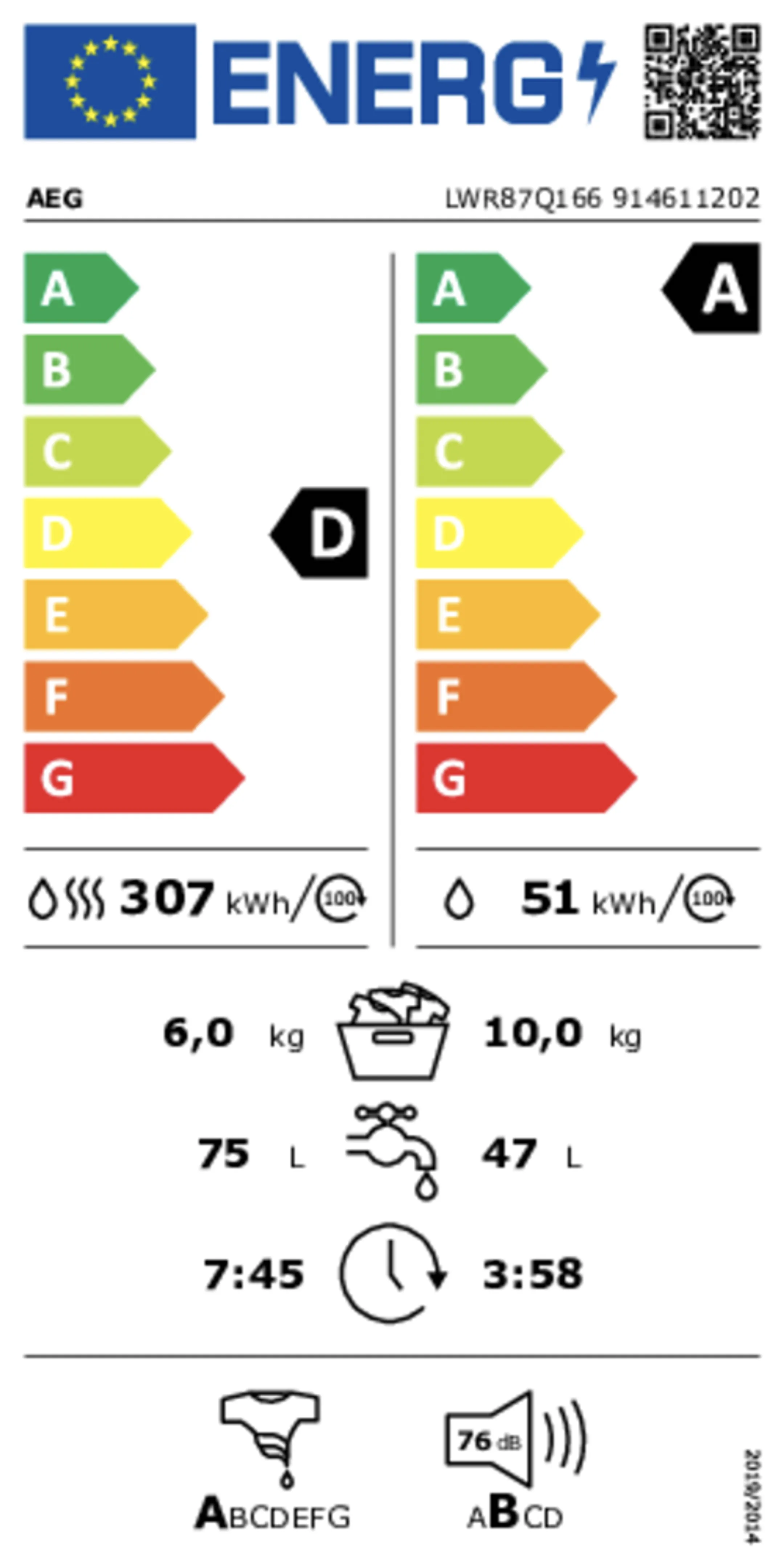 AEG Lave-linge séchant LWR87Q166 Powercare image