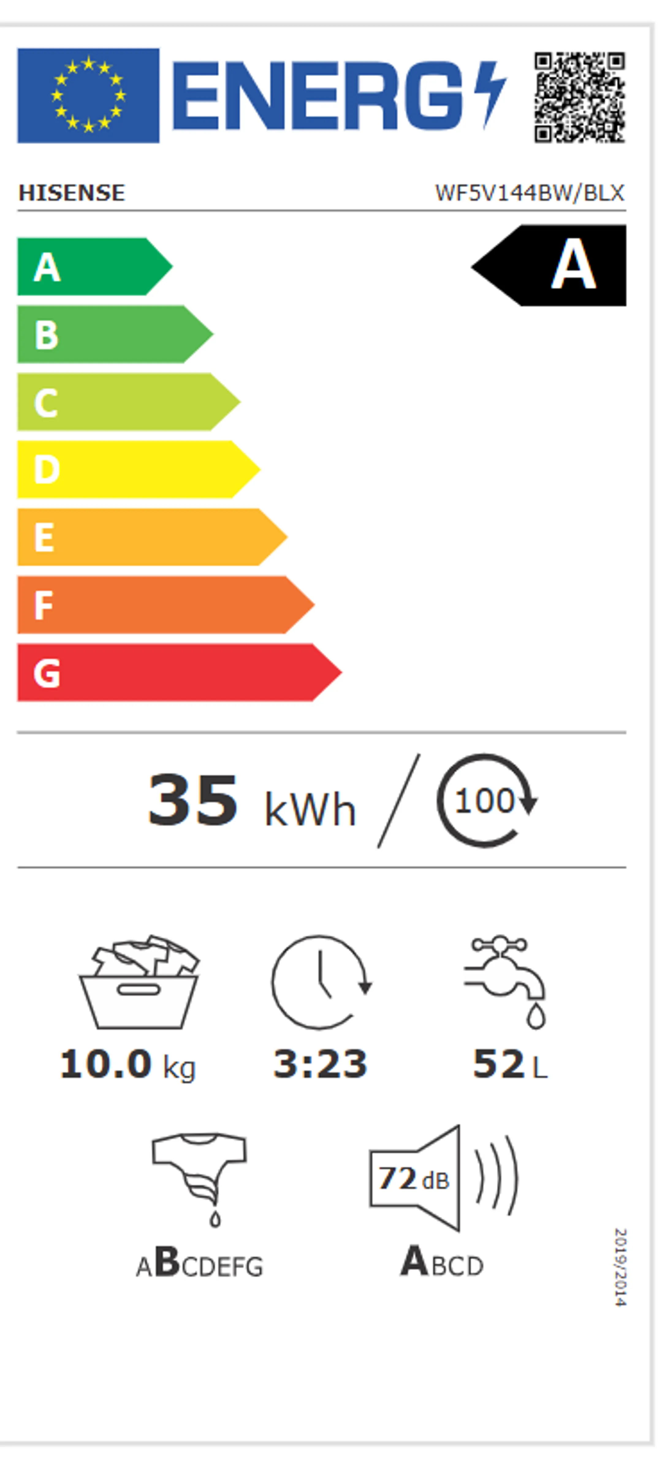 Hisense Machine à laver WF5V144BW/BLX image