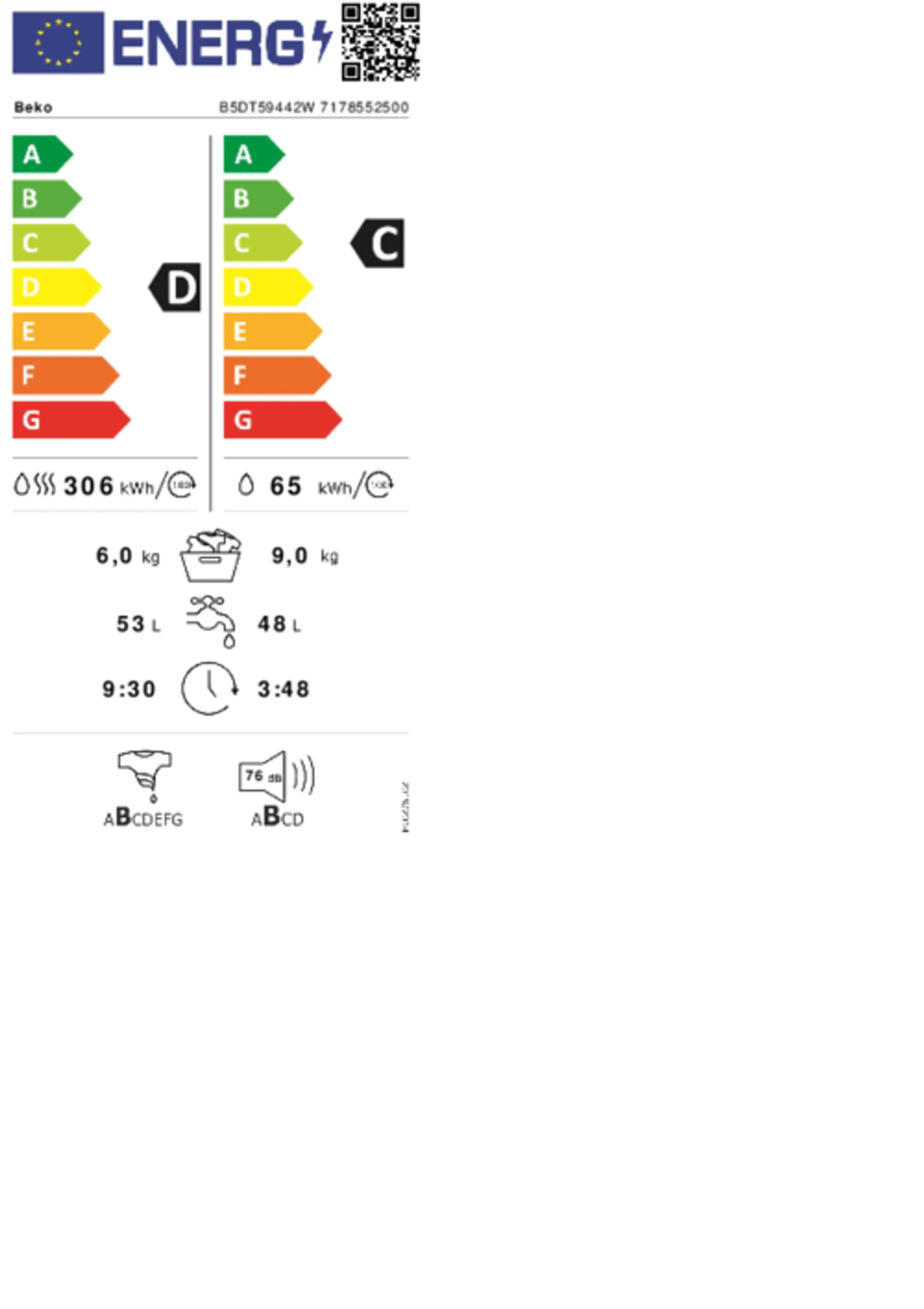 Beko Lave-linge séchant B5DT59442W image