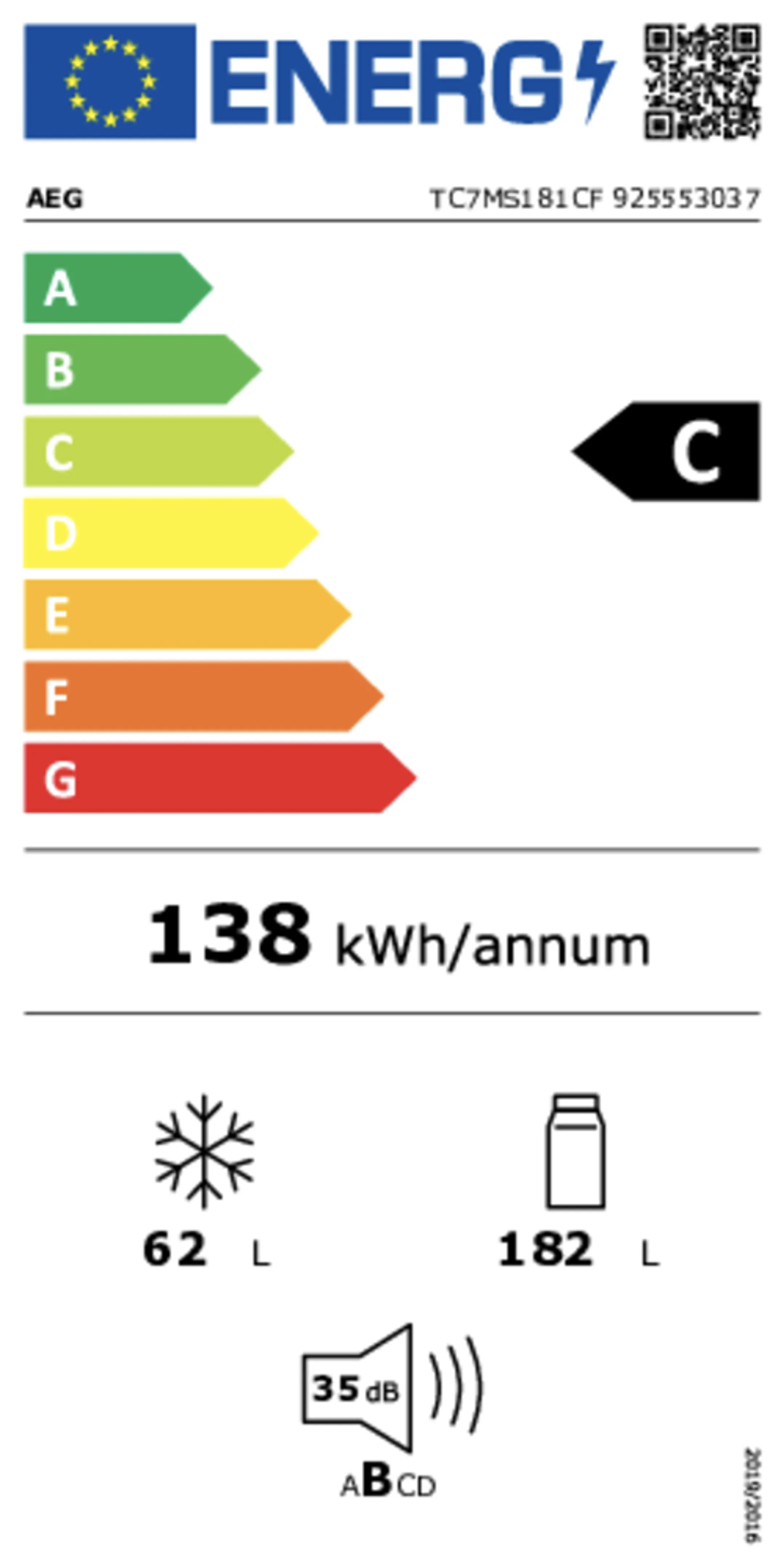 AEG Combi frigo congélateur encastrable TC7MS181CF GreenZone  image