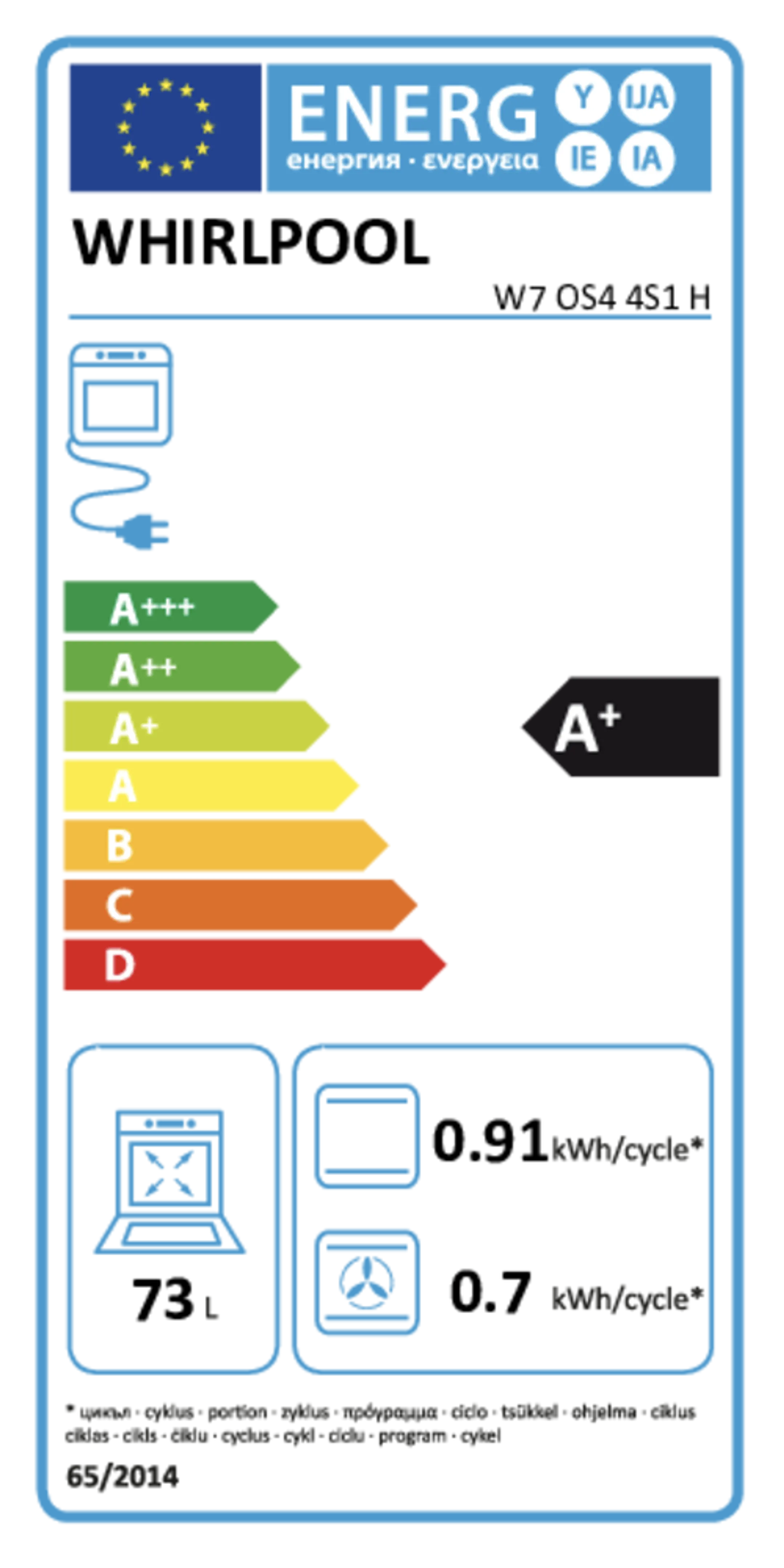 Whirlpool Stoomoven W7 OS4 4S1 H image