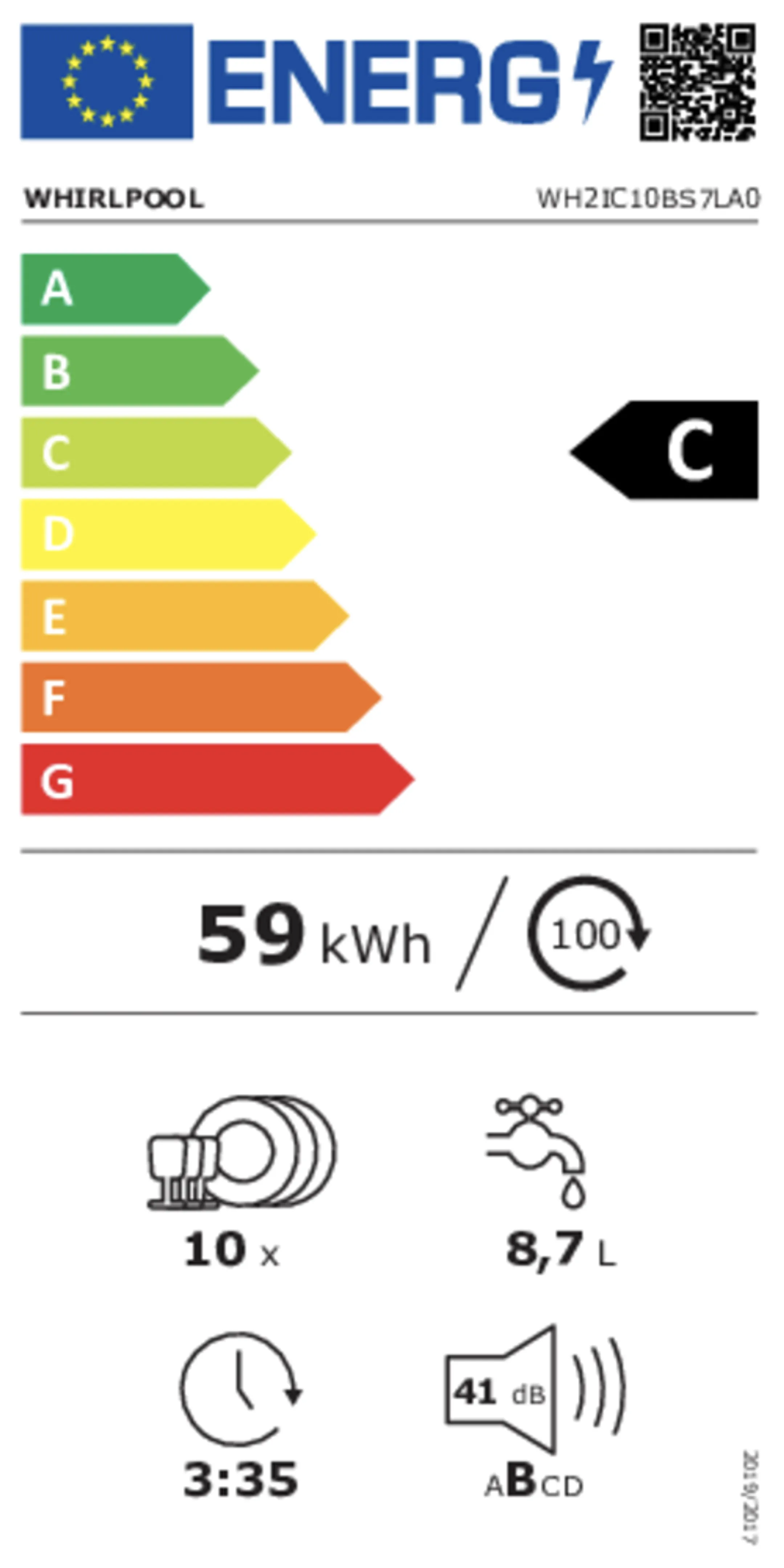 Whirlpool Lave-vaisselle encastrable WH2IC10BS7LA0 45 cm image