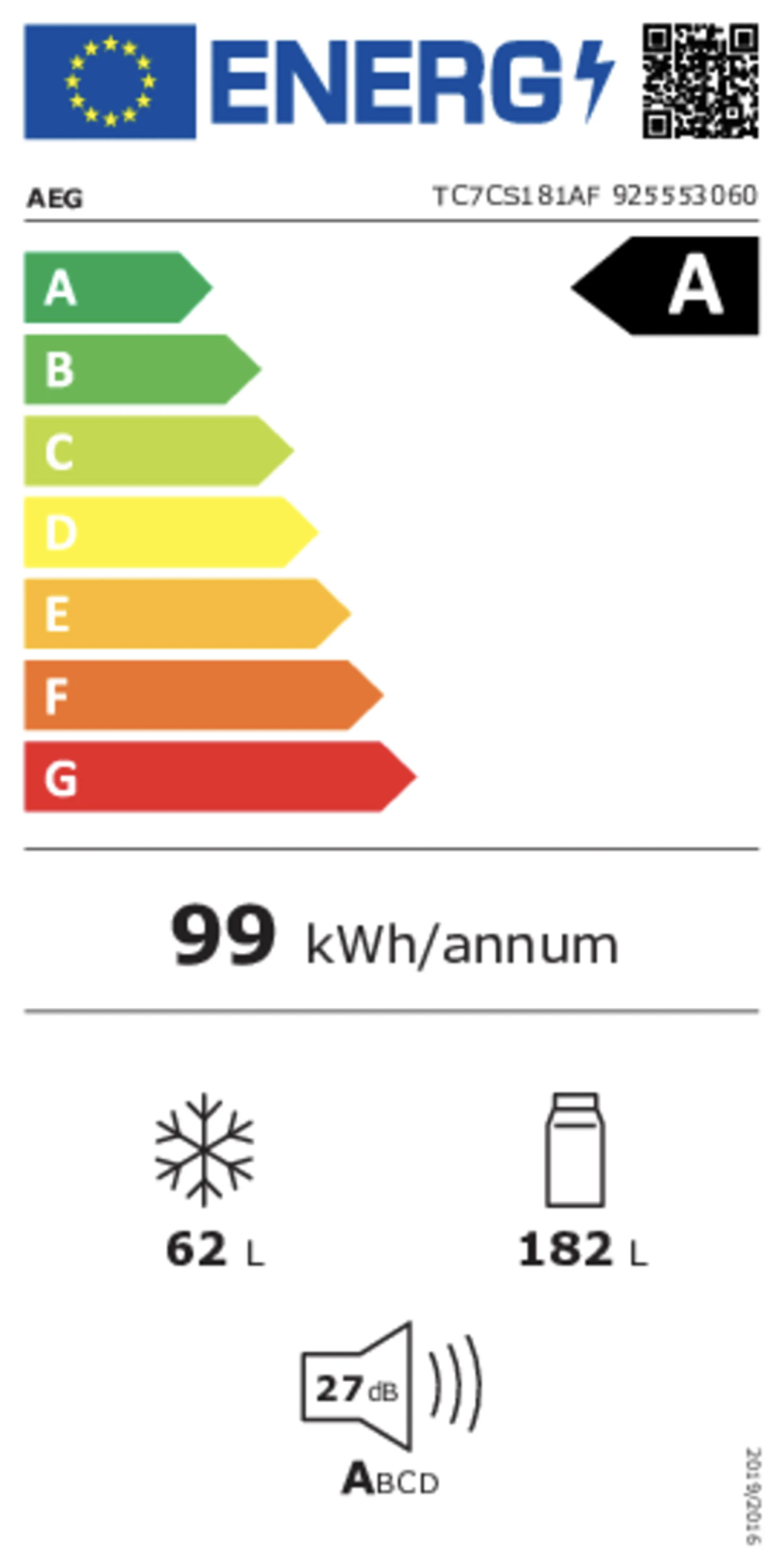 Combi frigo congélateur encastrable TC7CS181AF GreenZone 