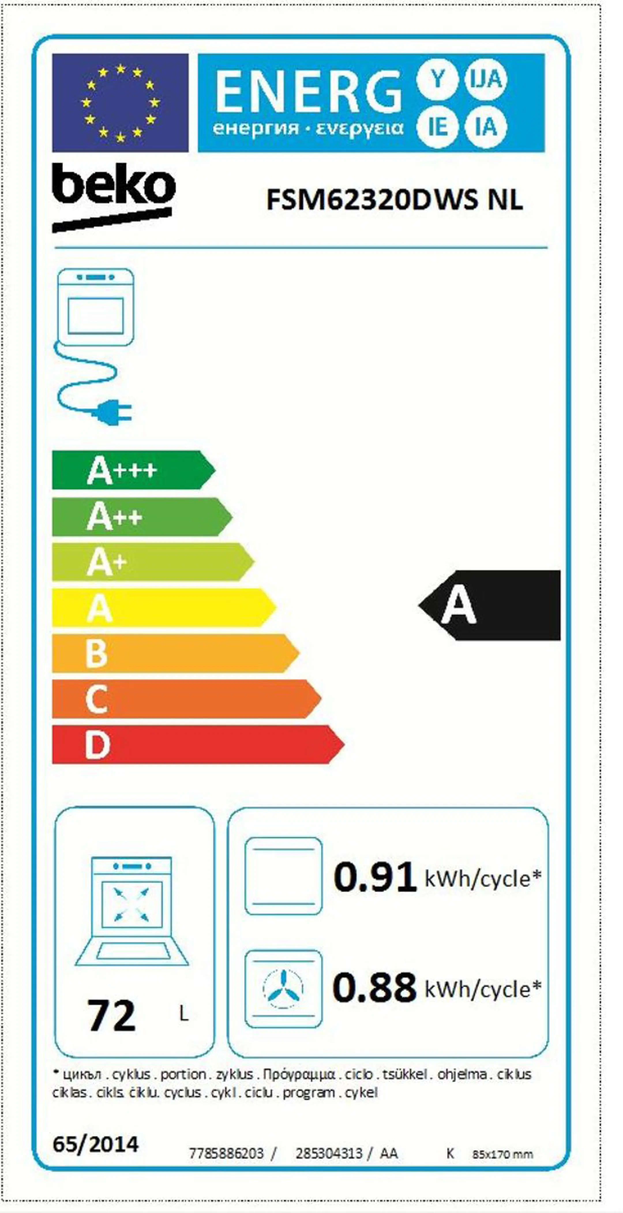 Beko Fornuis FSM62320DWS image