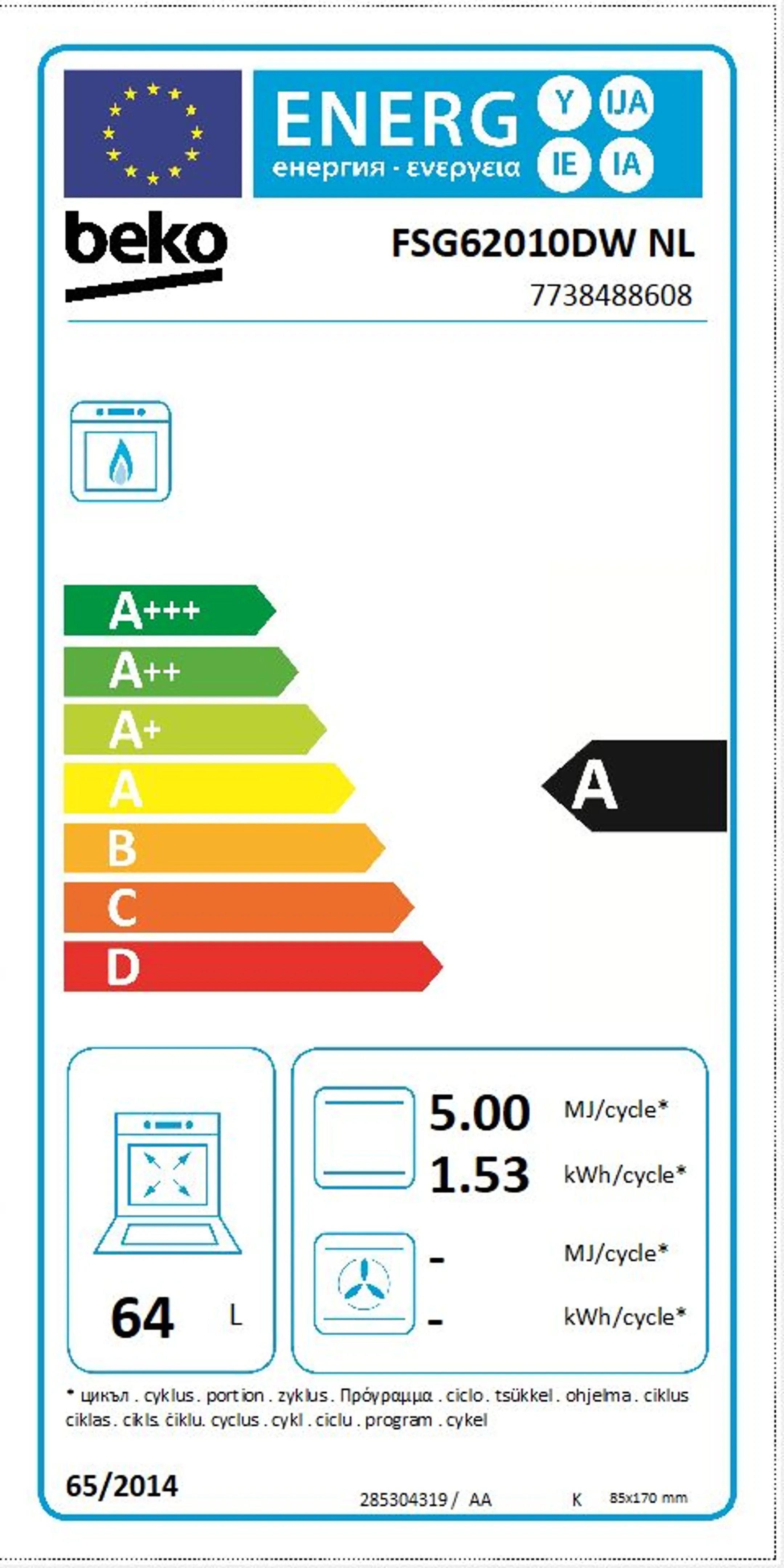 Beko Fornuis FSG62010DW image