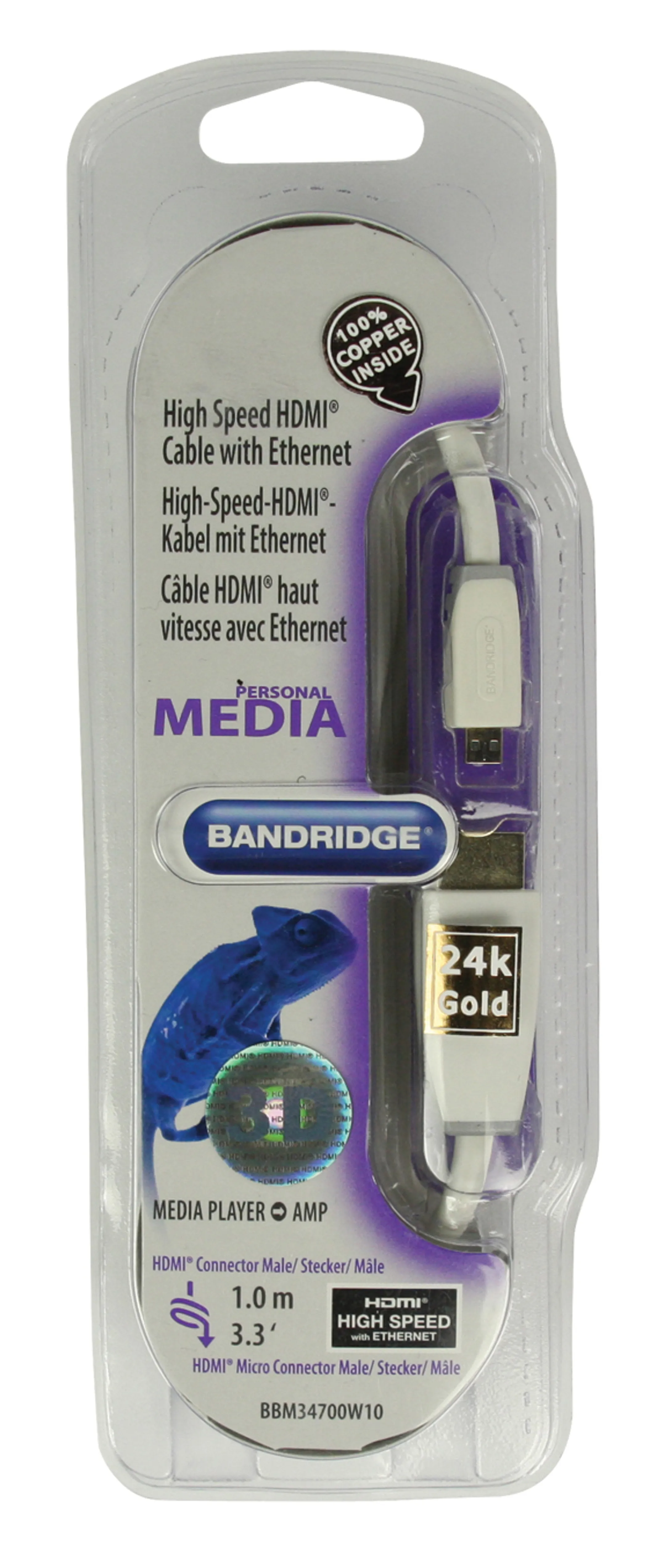 Bandridge HDMI micro 1.4 naar HDMI 1.4-kabel - 1 m - BBM34700W10 image