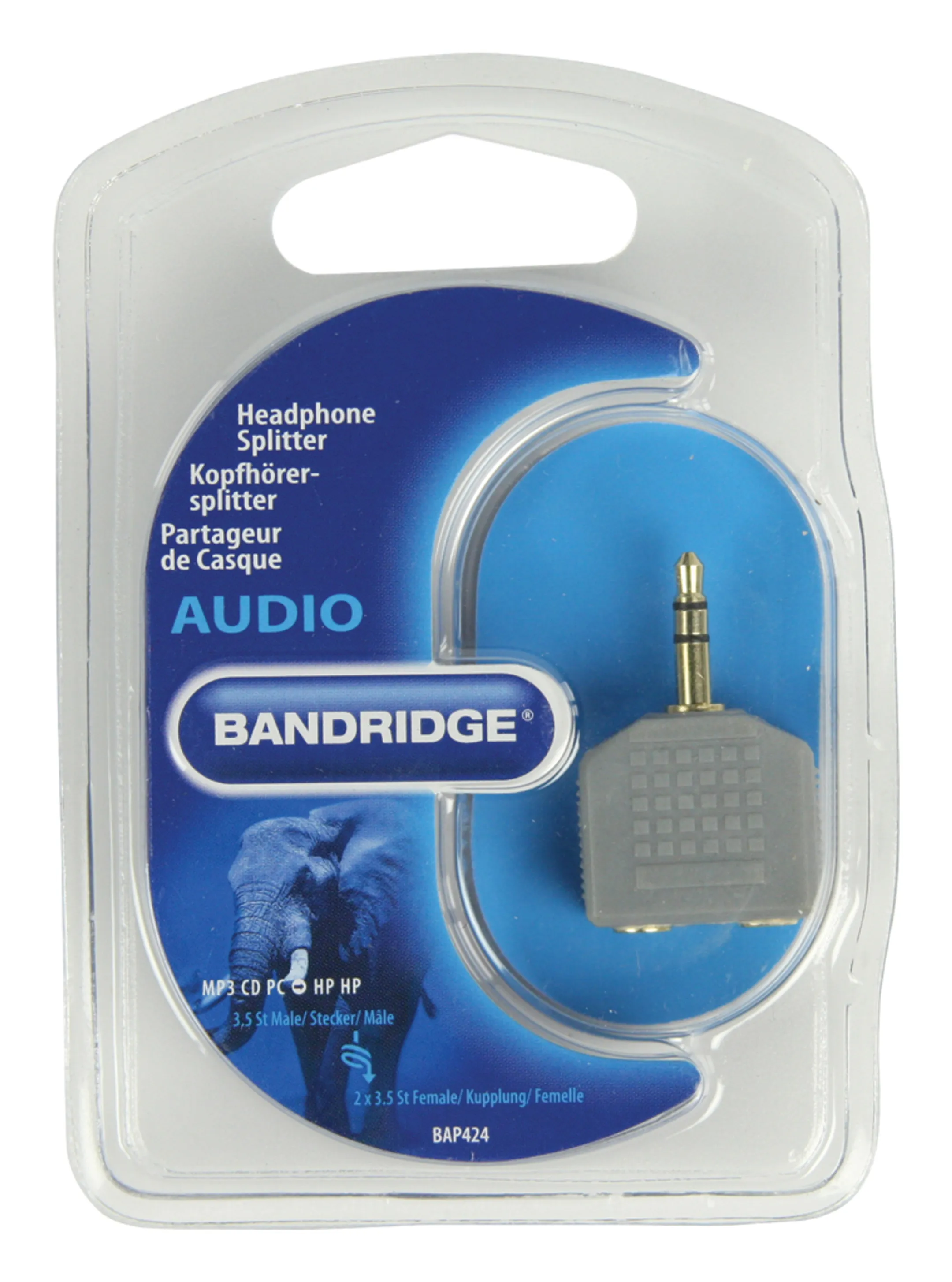 Bandridge Mini jack (3,5 mm, Male) naar 2x mini jack (3,5 mm, Female)-adapter - BAP424 image