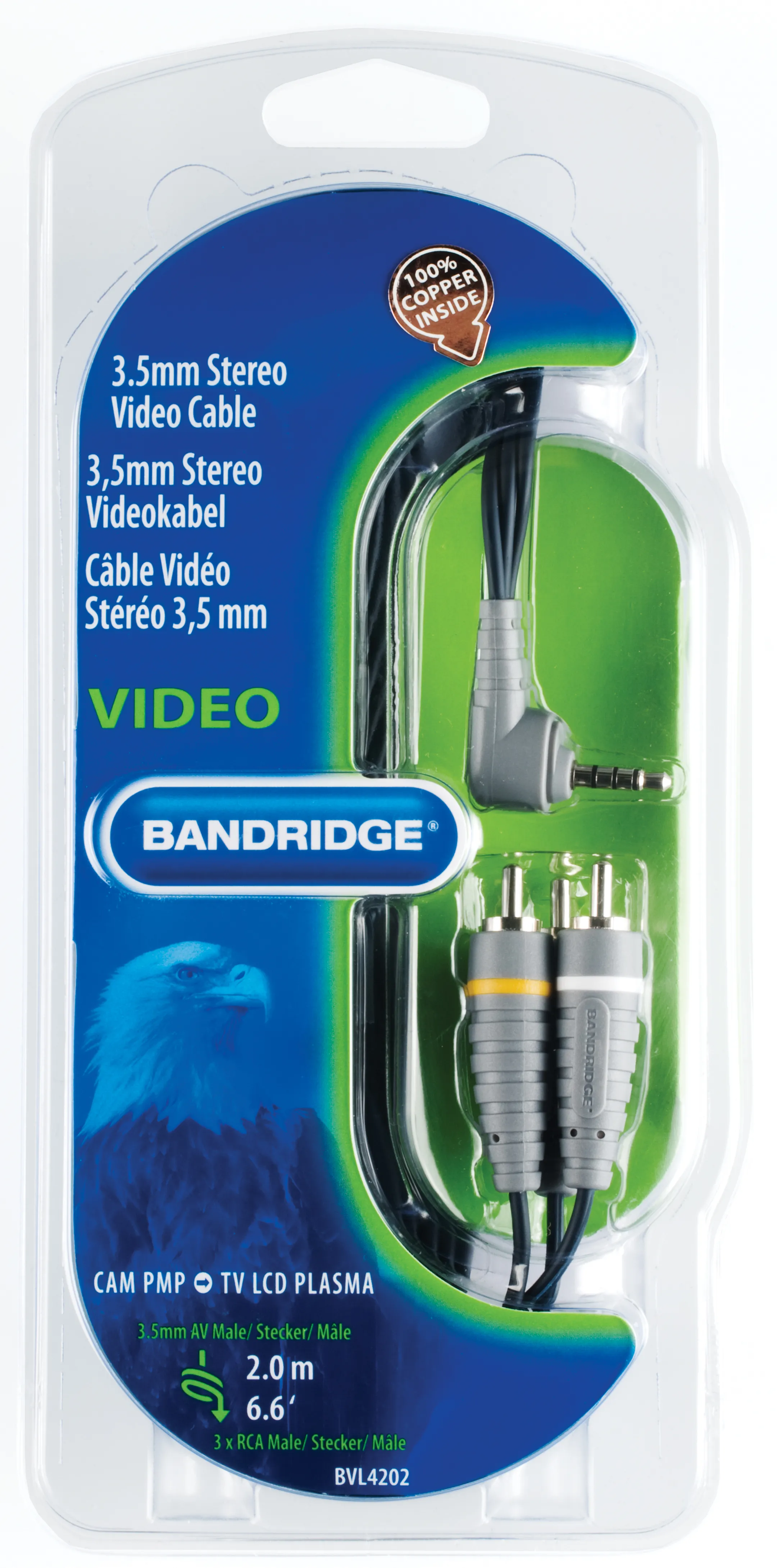Câble mini jack (3,5 mm, Male) vers 3x RCA (Male) - 2 m - BVL4202