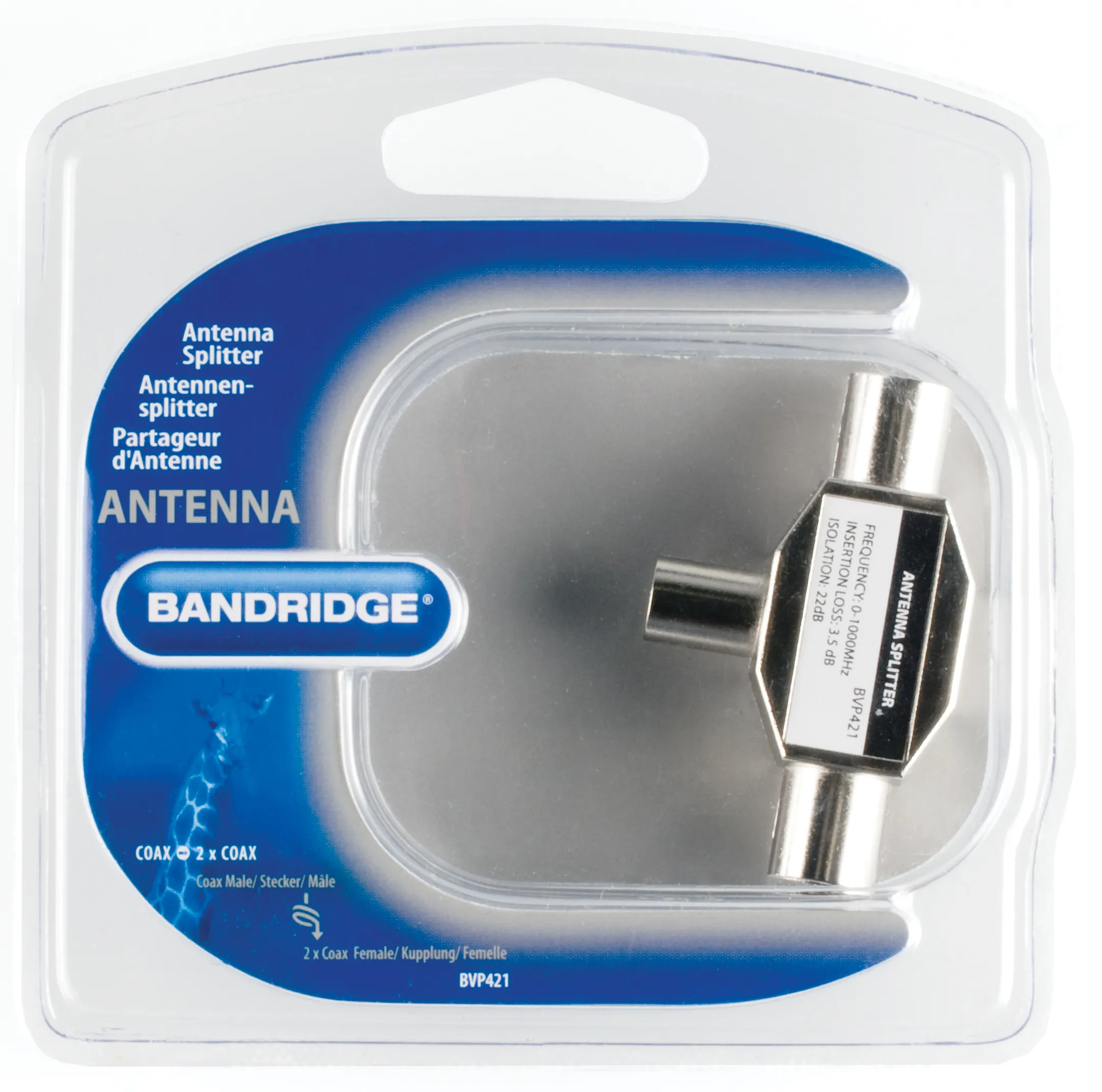 Coax naar 2x Coax-splitter (Male - 2x Female) - BVP425