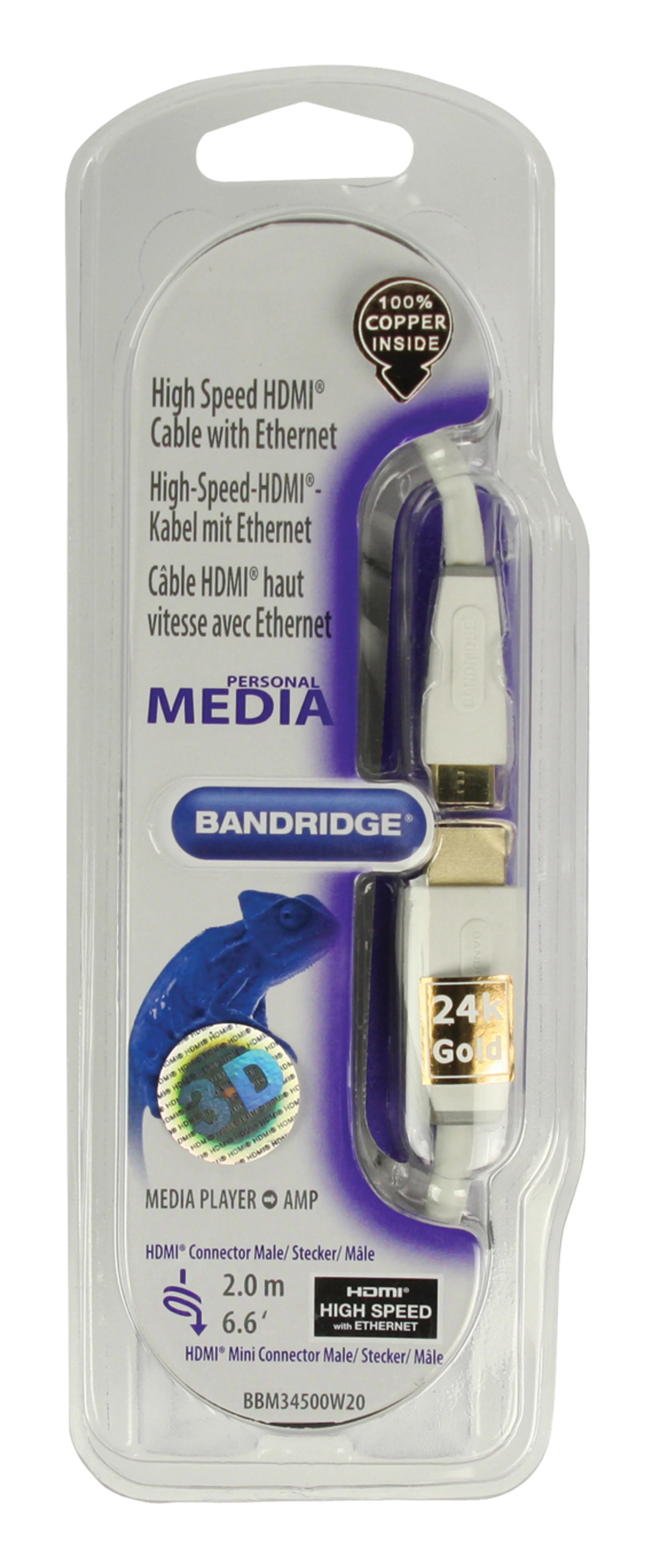 Bandridge HDMI mini 1.4 naar HDMI 1.4-kabel - 2 m - BBM34500W20 image