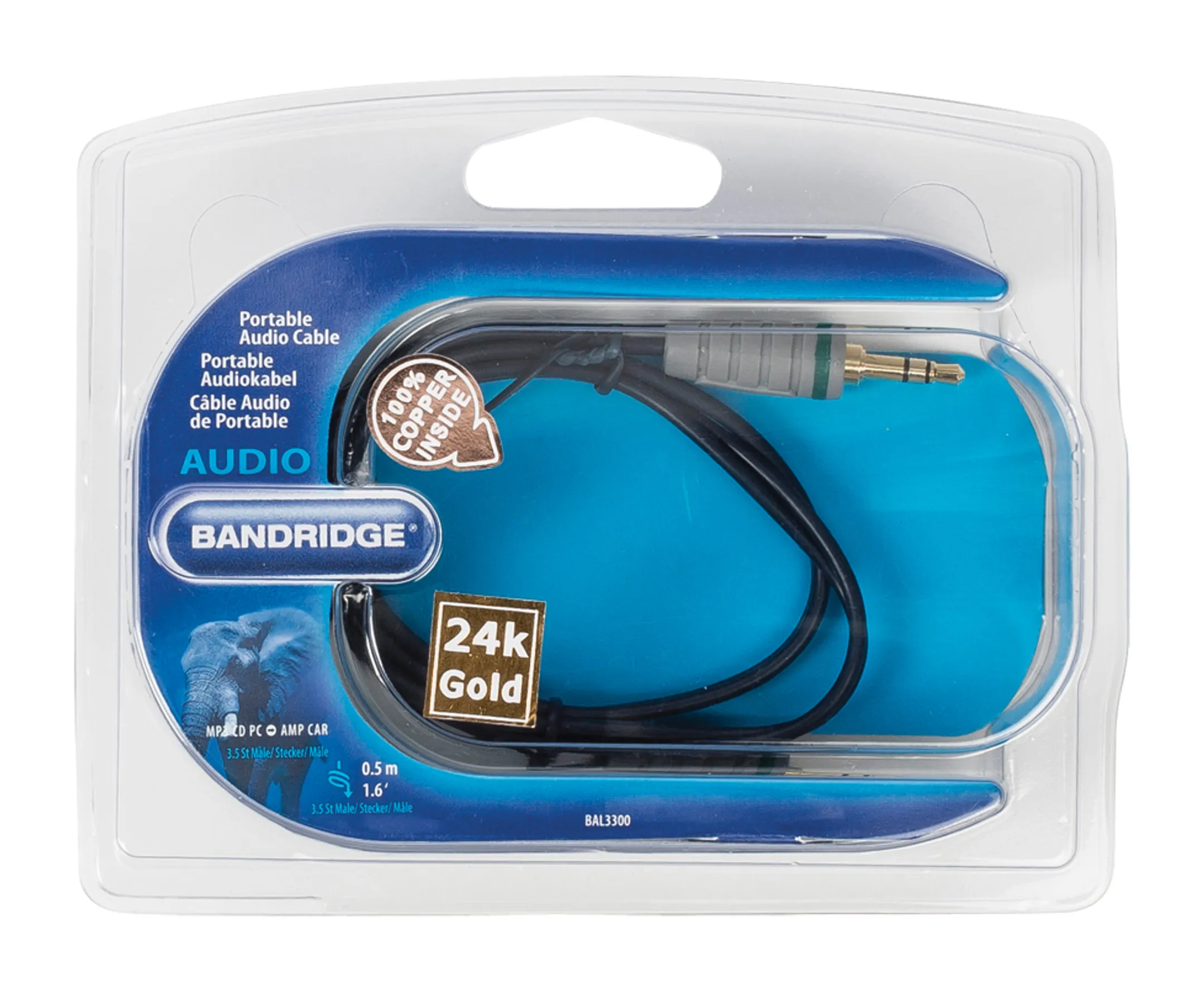 Bandridge Mini jack (3,5 mm)-kabel (Male - Male) - 50 cm - BAL3300 image