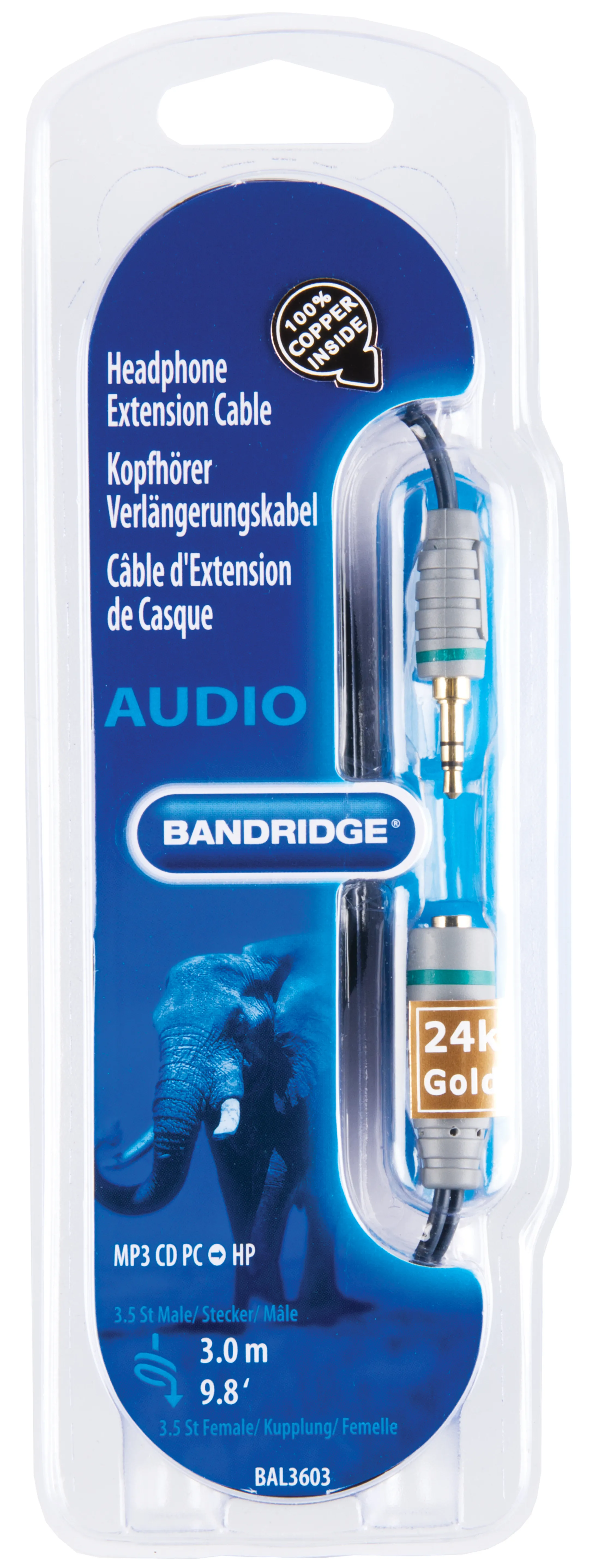 Bandridge Mini jack (3,5 mm)-kabel (Female - Male) - 3 m - BAL3603 image