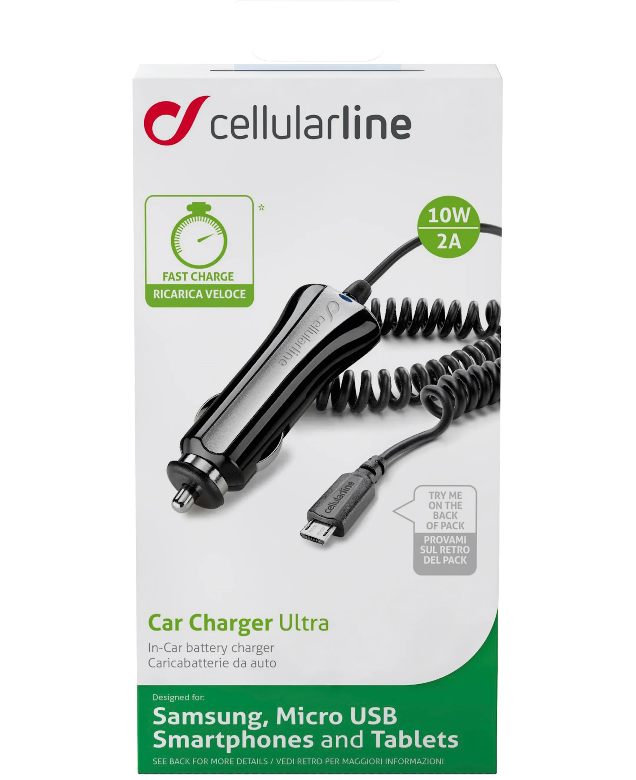 Cellular Line Autolader MicroUSB - Zwart image