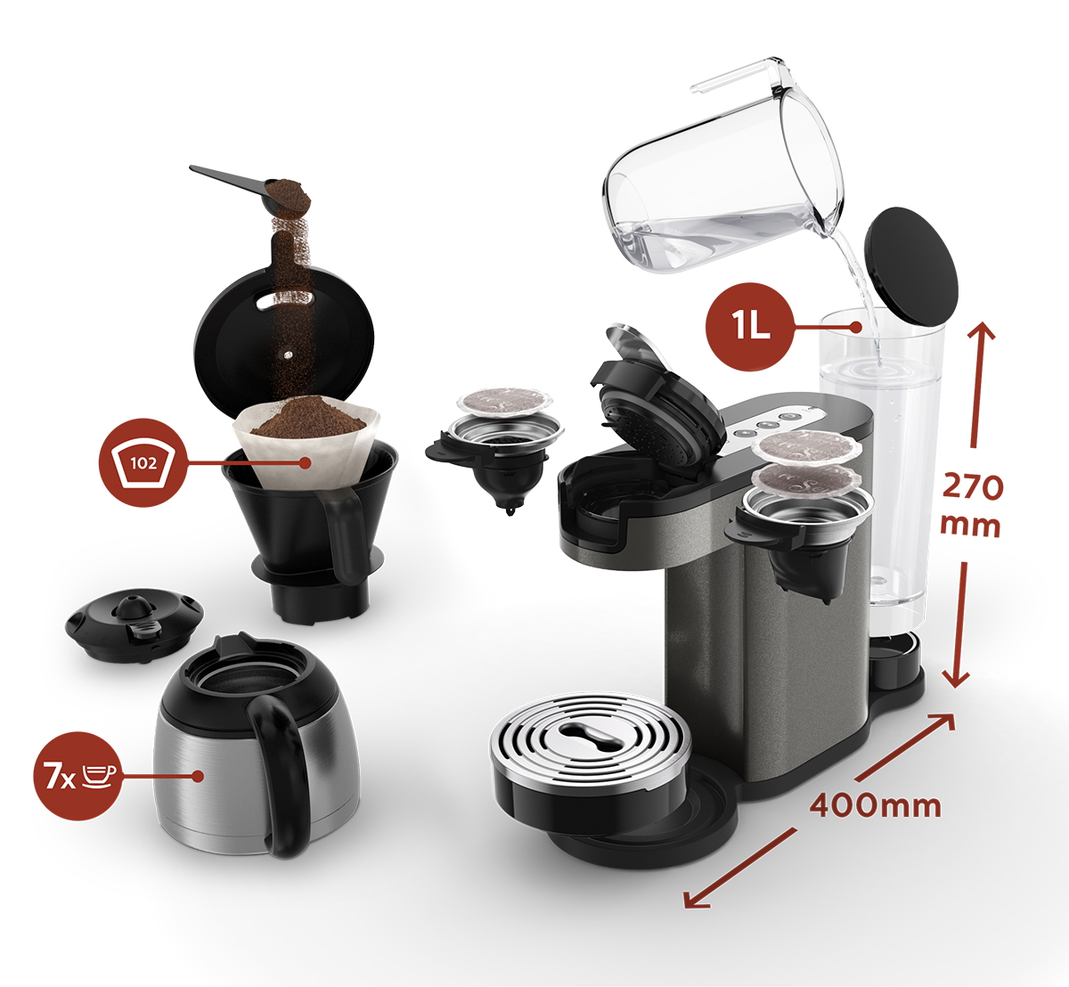 Philips Senseo Switch Premium HD6596/50 Titanium Krëfel les