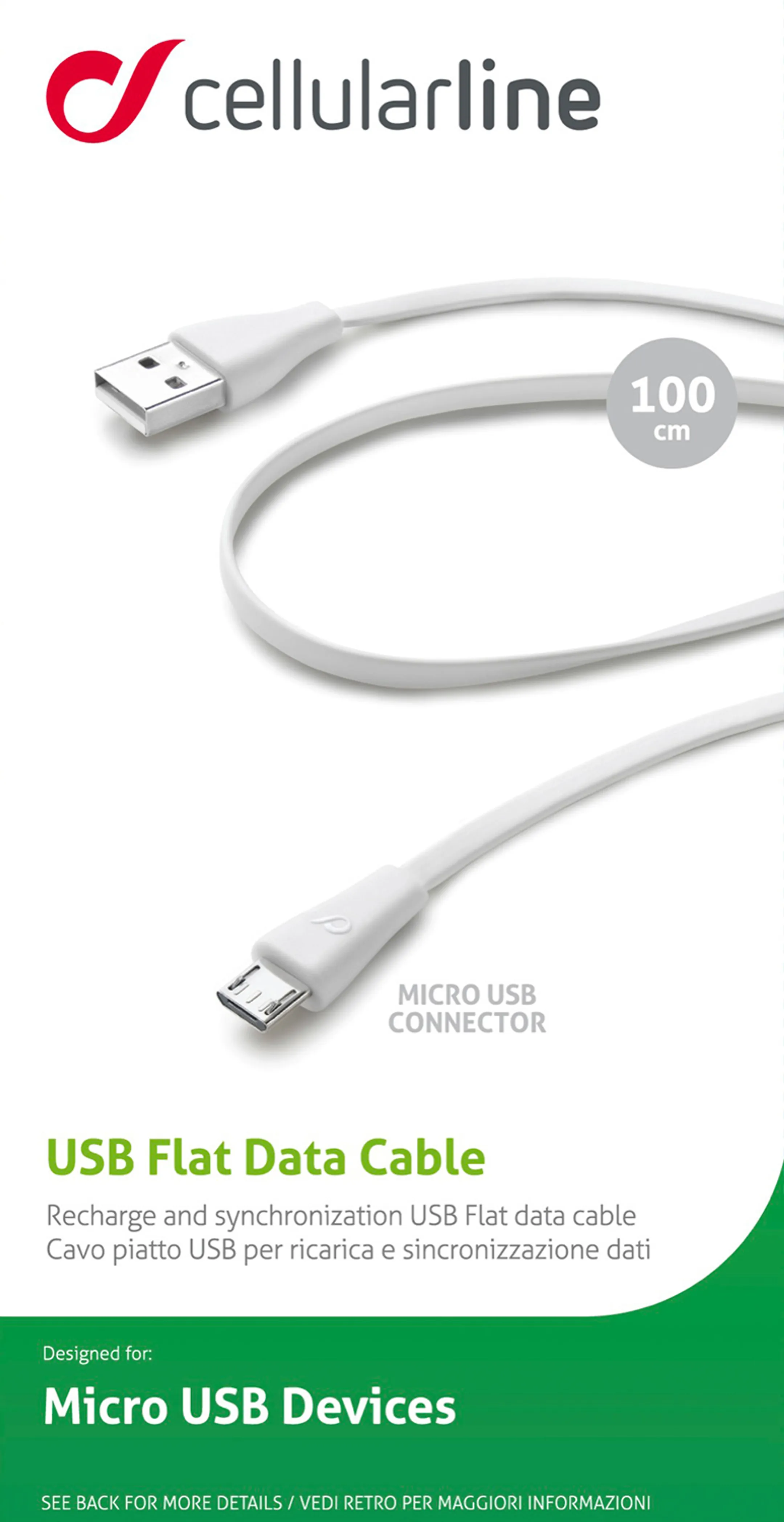 Cellular Line Flat micro USB naar USB A-kabel - 1 m image