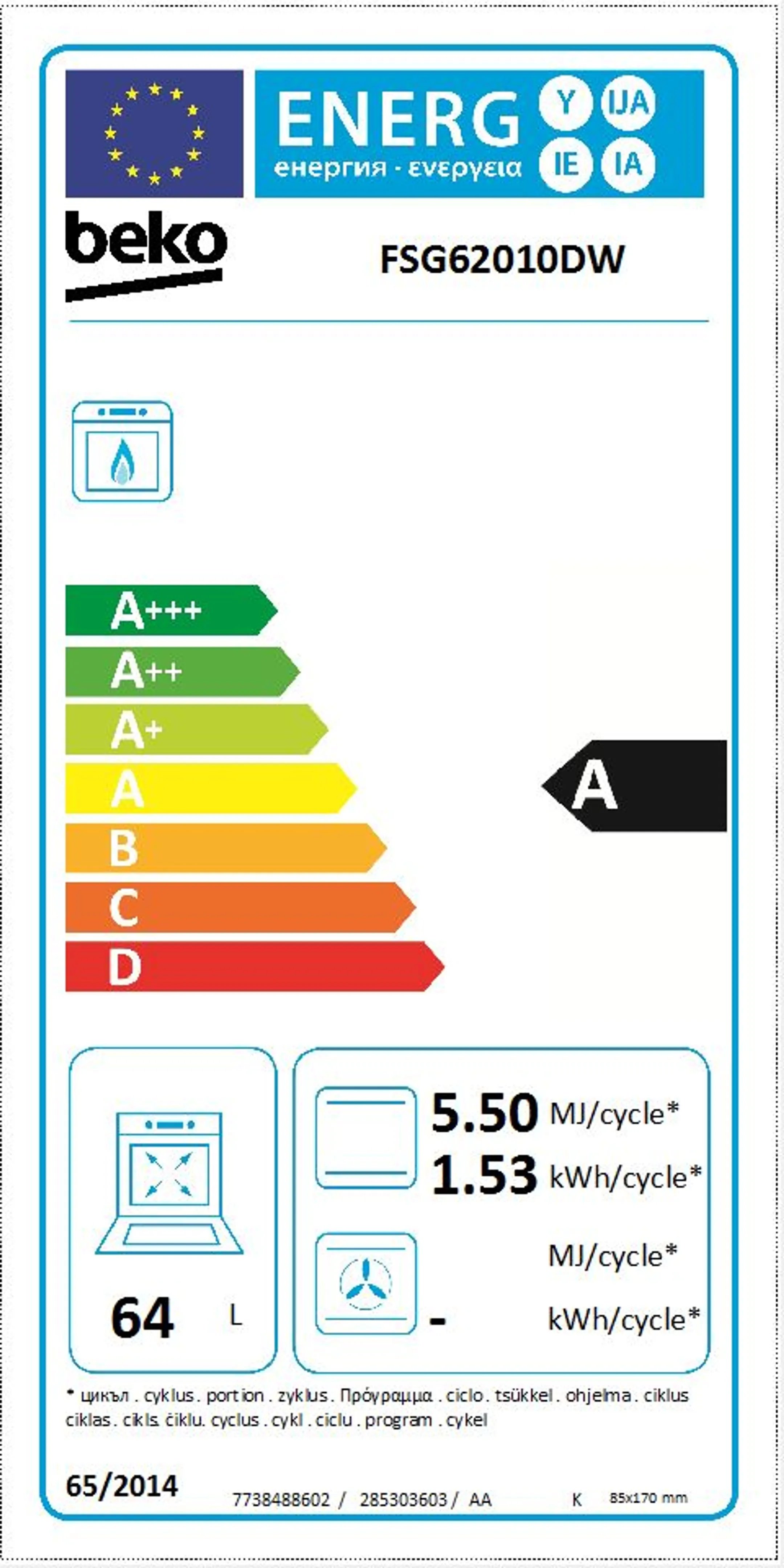 Beko Fornuis FSG62010DW image