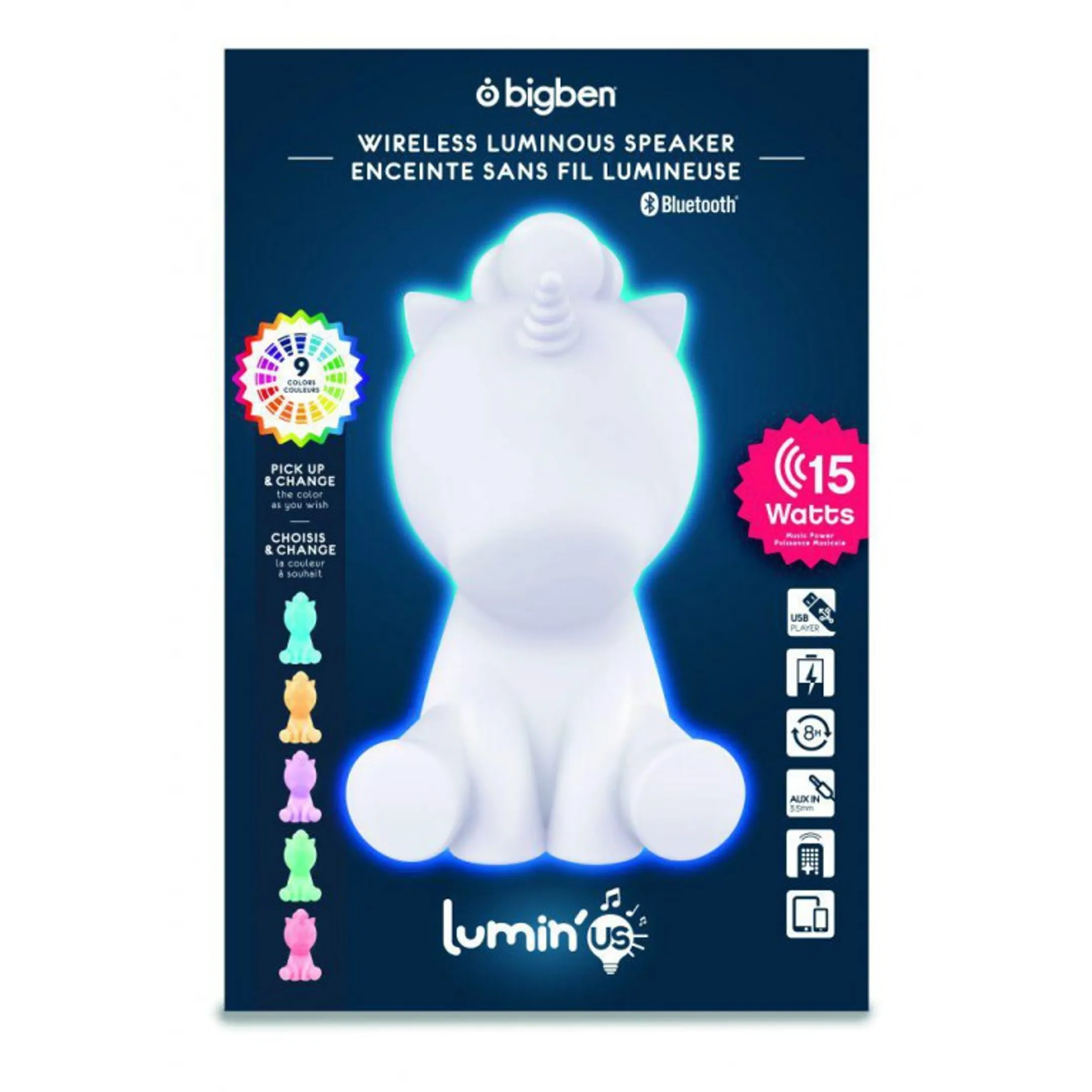 BigBen Licorne Enceinte Bluetooth - Blanc avec LED lights image