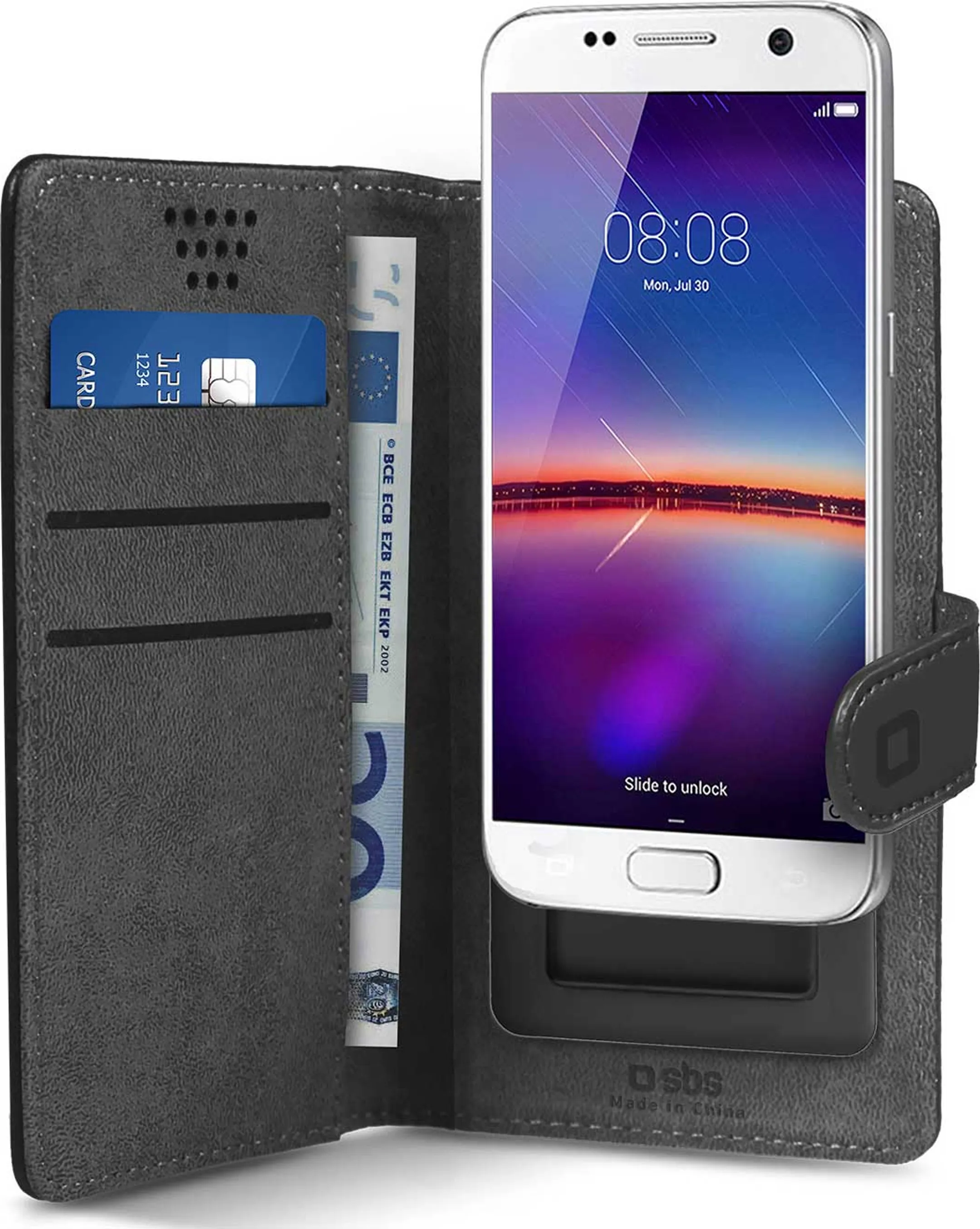 Étui livre Slider pour smartphones à 5" - Noir