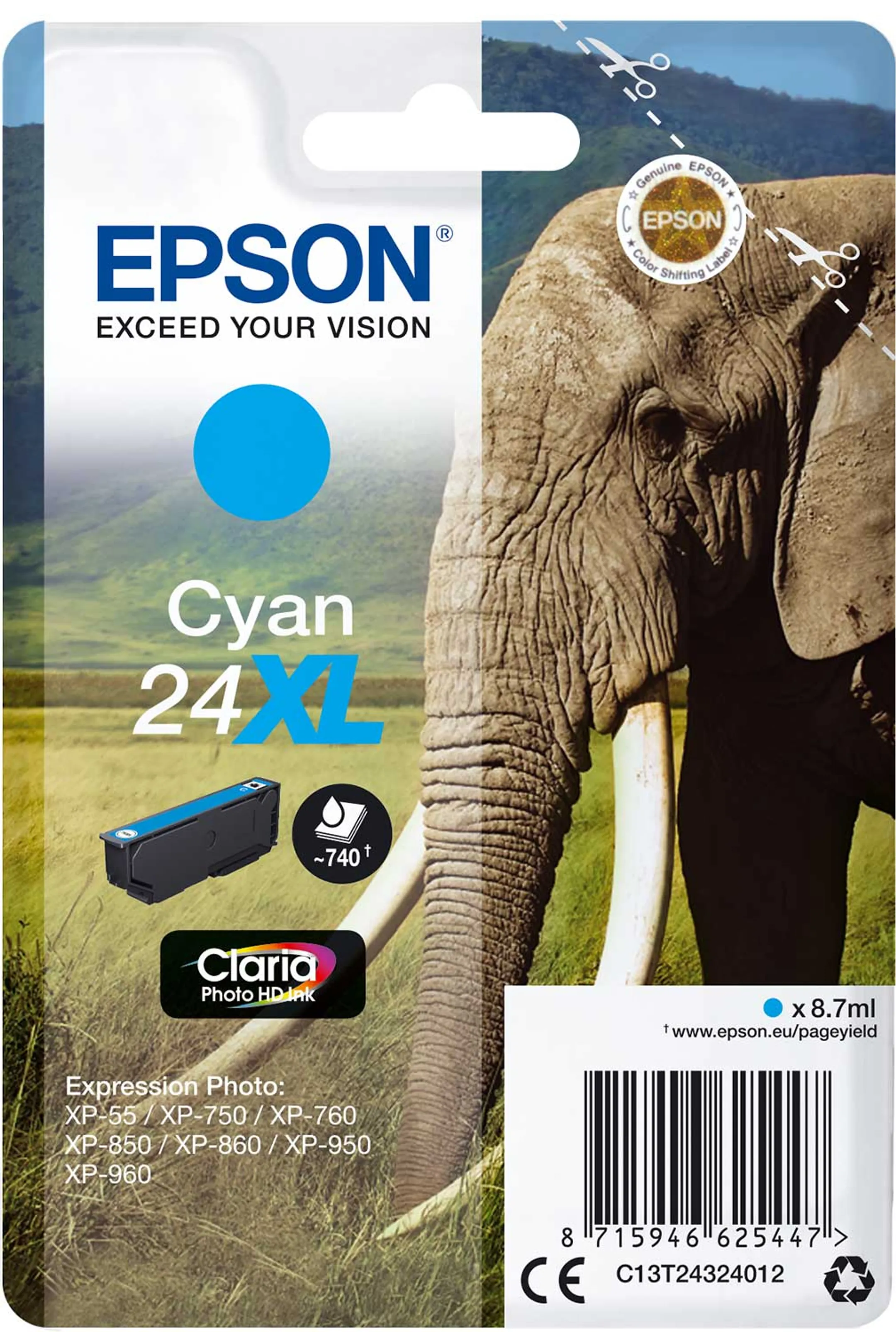 Cartouche d'encre 24XL Claria Photo HD - Cyan