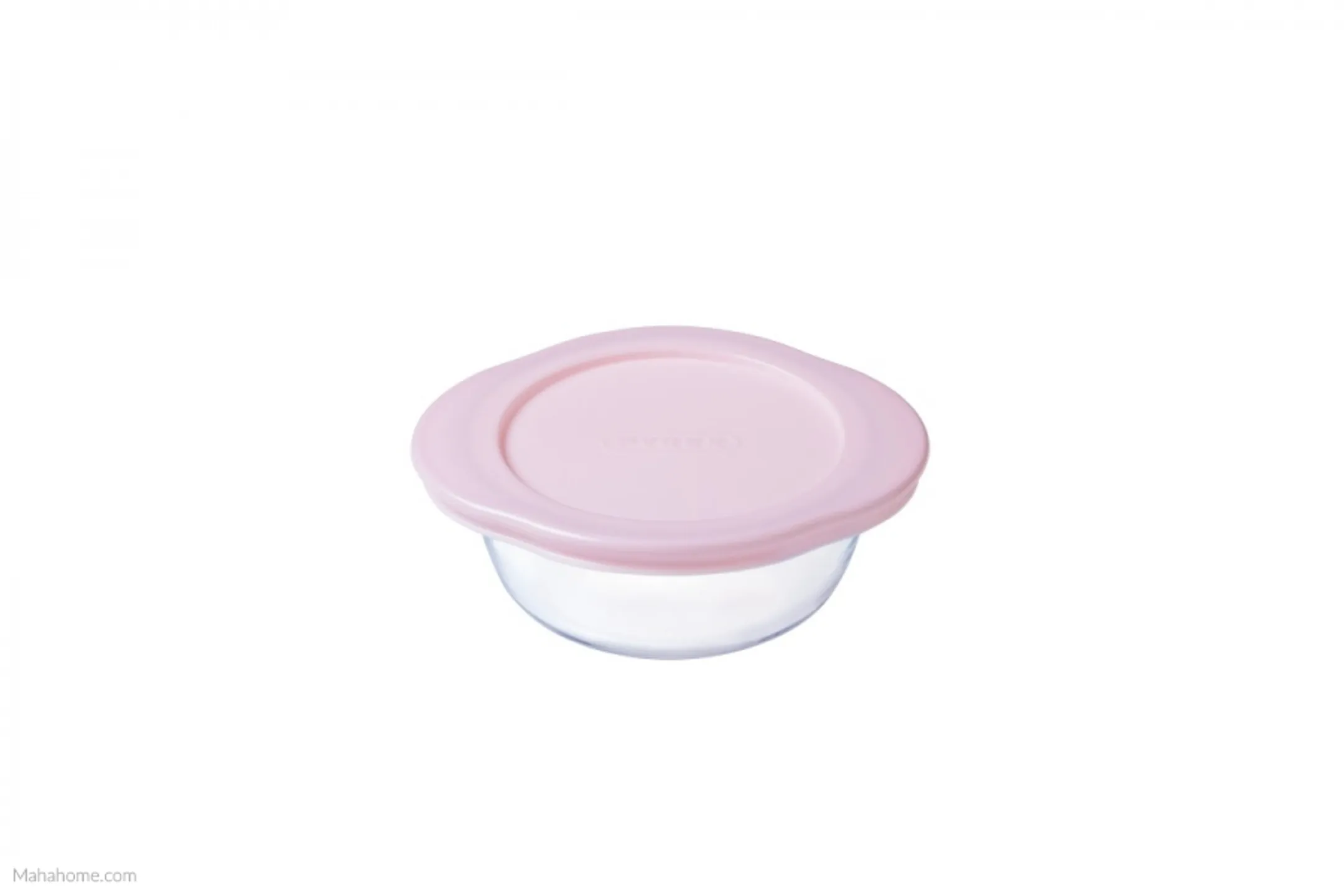 Rond, glazen potje met roze deksel