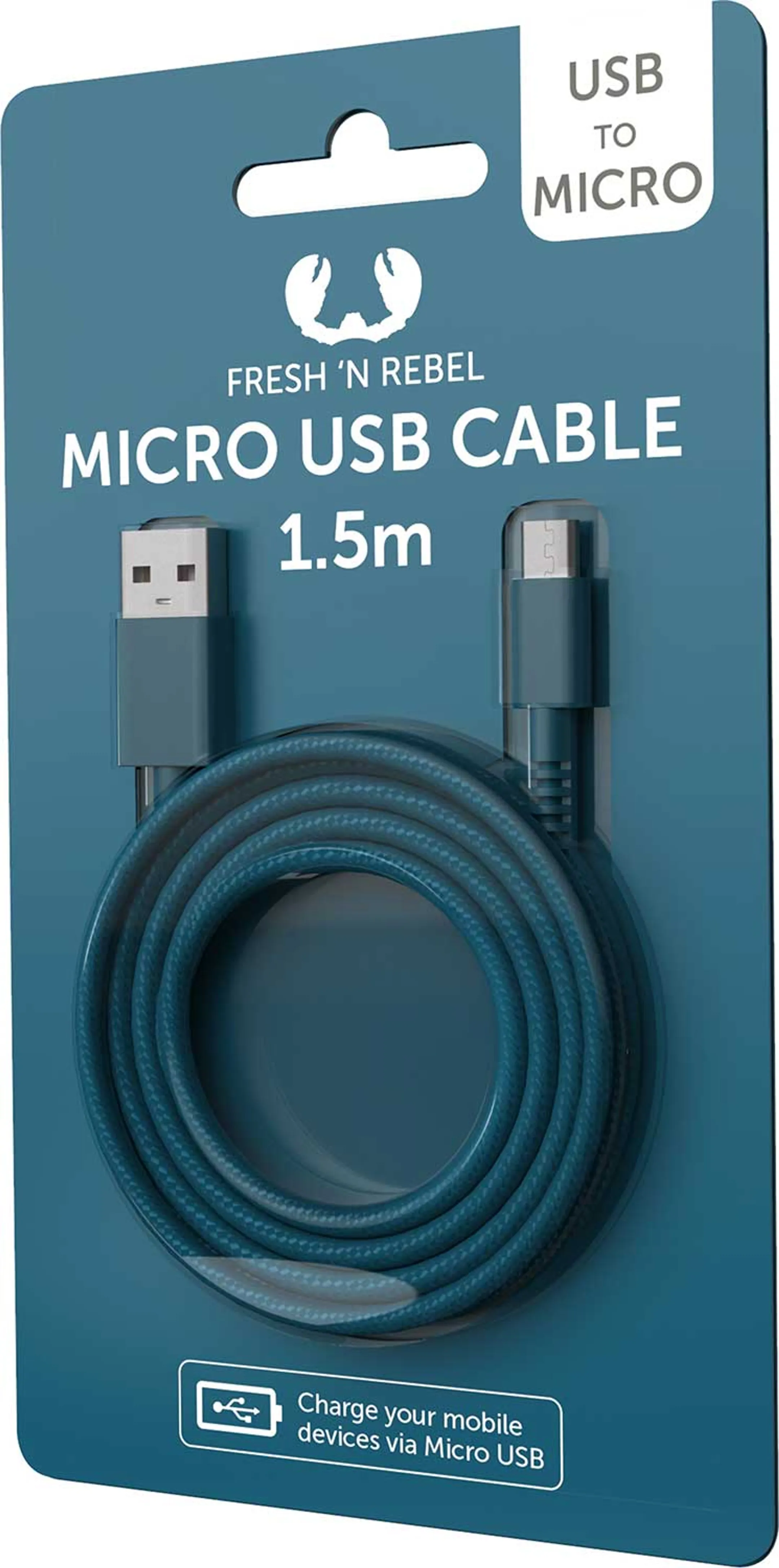 Fresh 'n Rebel Câble micro USB vers USB A - 1,5 m - Petrol Blue - 2UMC150PB image