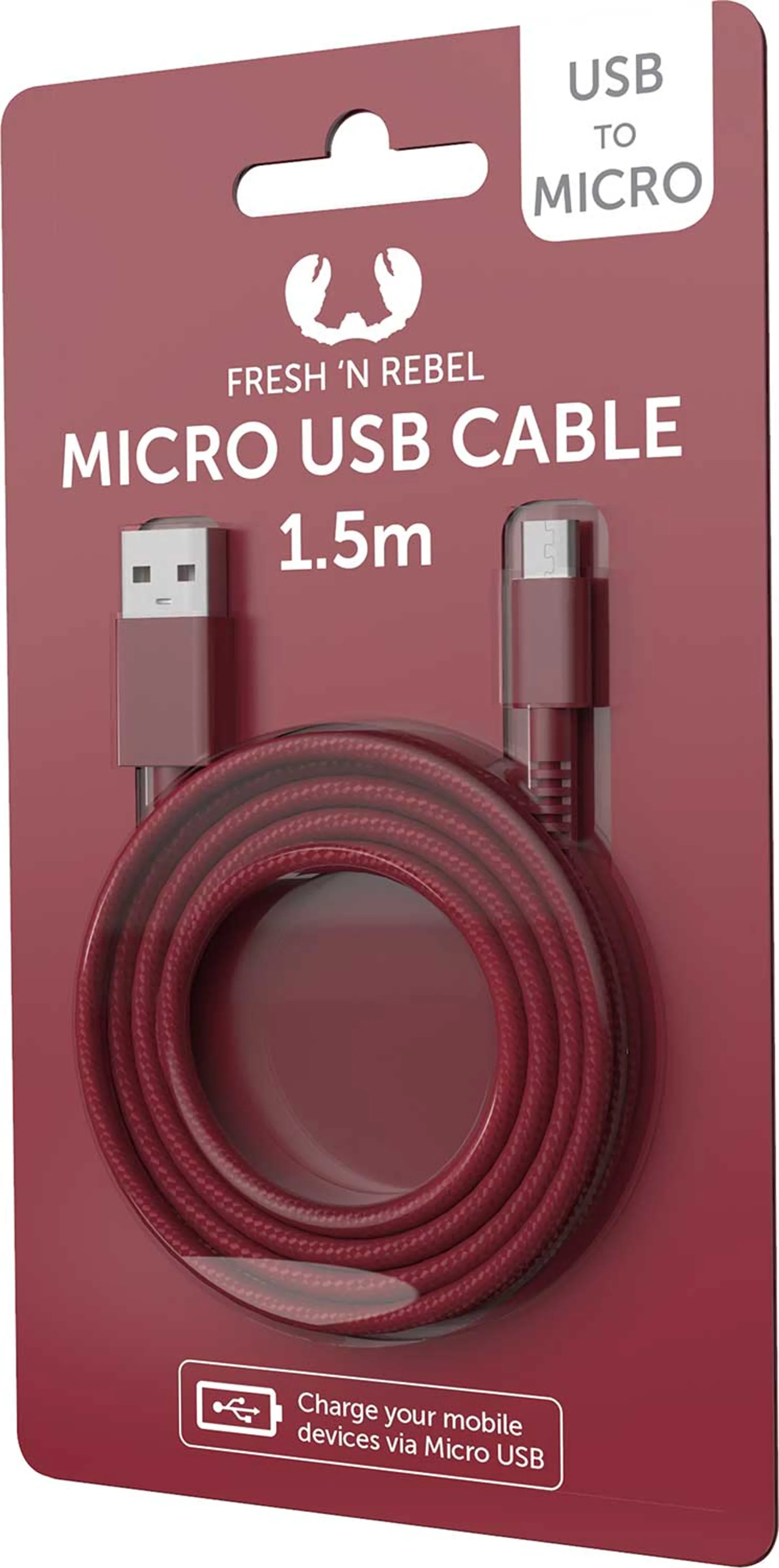 Fresh 'n Rebel Micro USB naar USB A-kabel - 1,5 m - Ruby Red - 2UMC150RR image