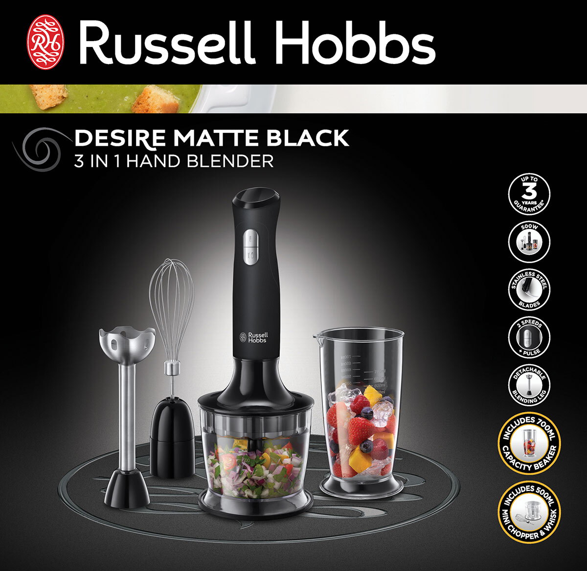 Russell Hobbs Staafmixer Desire Matte Black 3in1 2470256 Krëfel