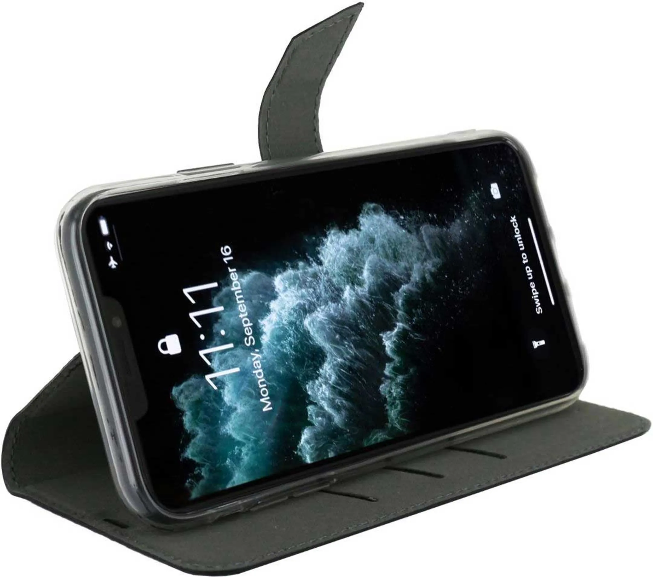 Adeqwat Kunstlederen walletcover voor iPhone 11 Pro Max - Zwart image