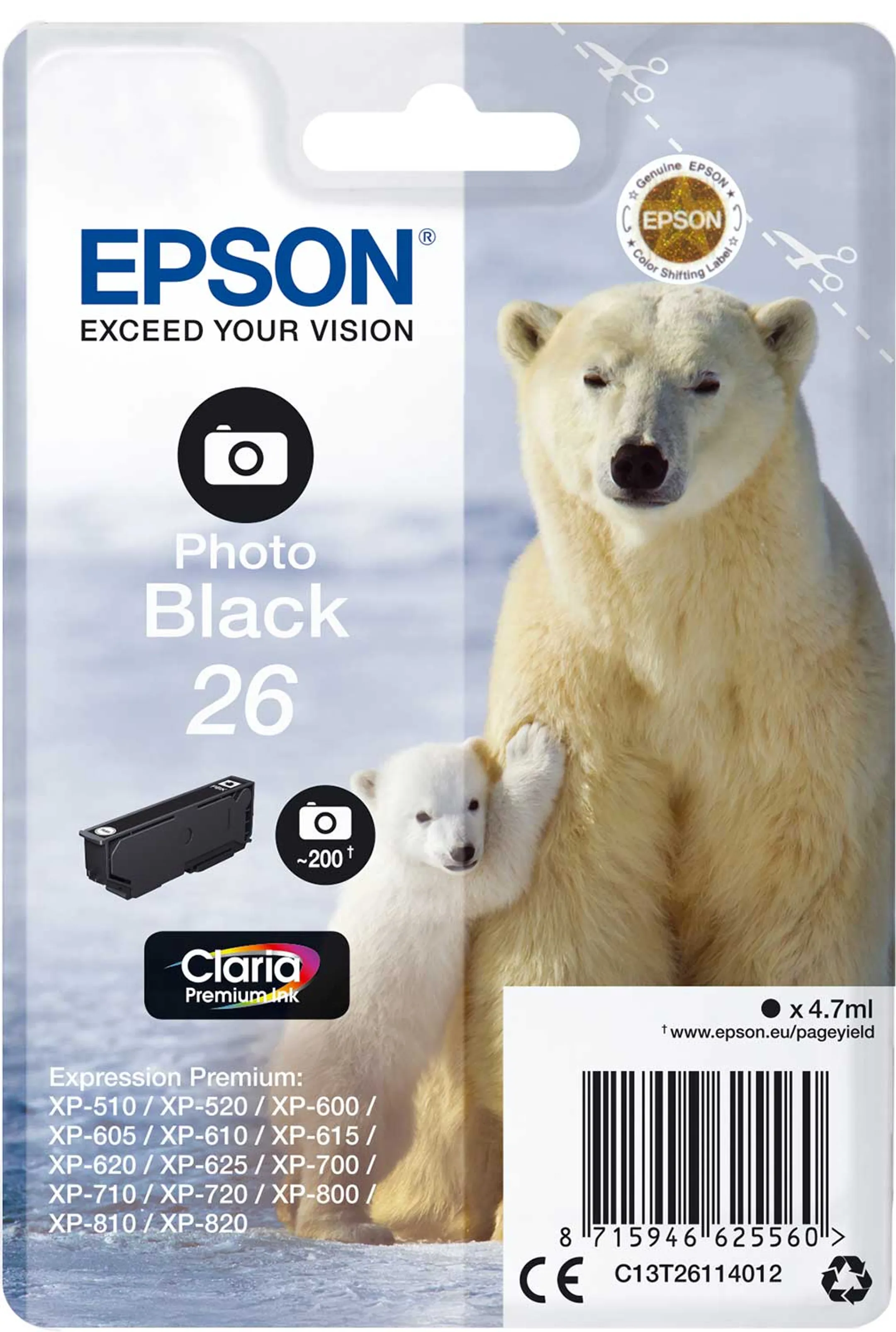 Epson Cartouche d'encre Claria™ Premium 26 Noir Photo image