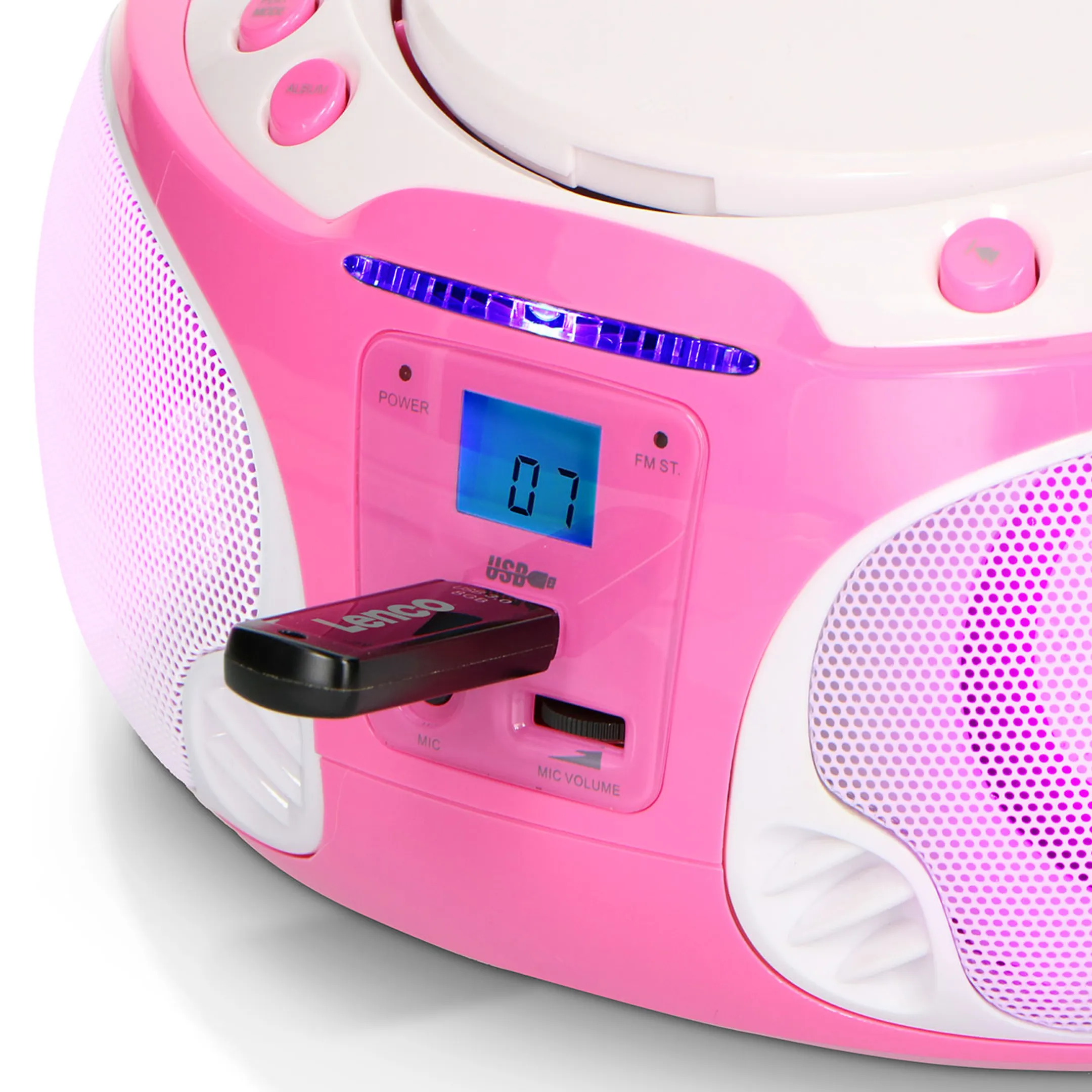 Lenco Draagbare FM-radio met microfoon en CD-speler - SCD-650PK - Roze image