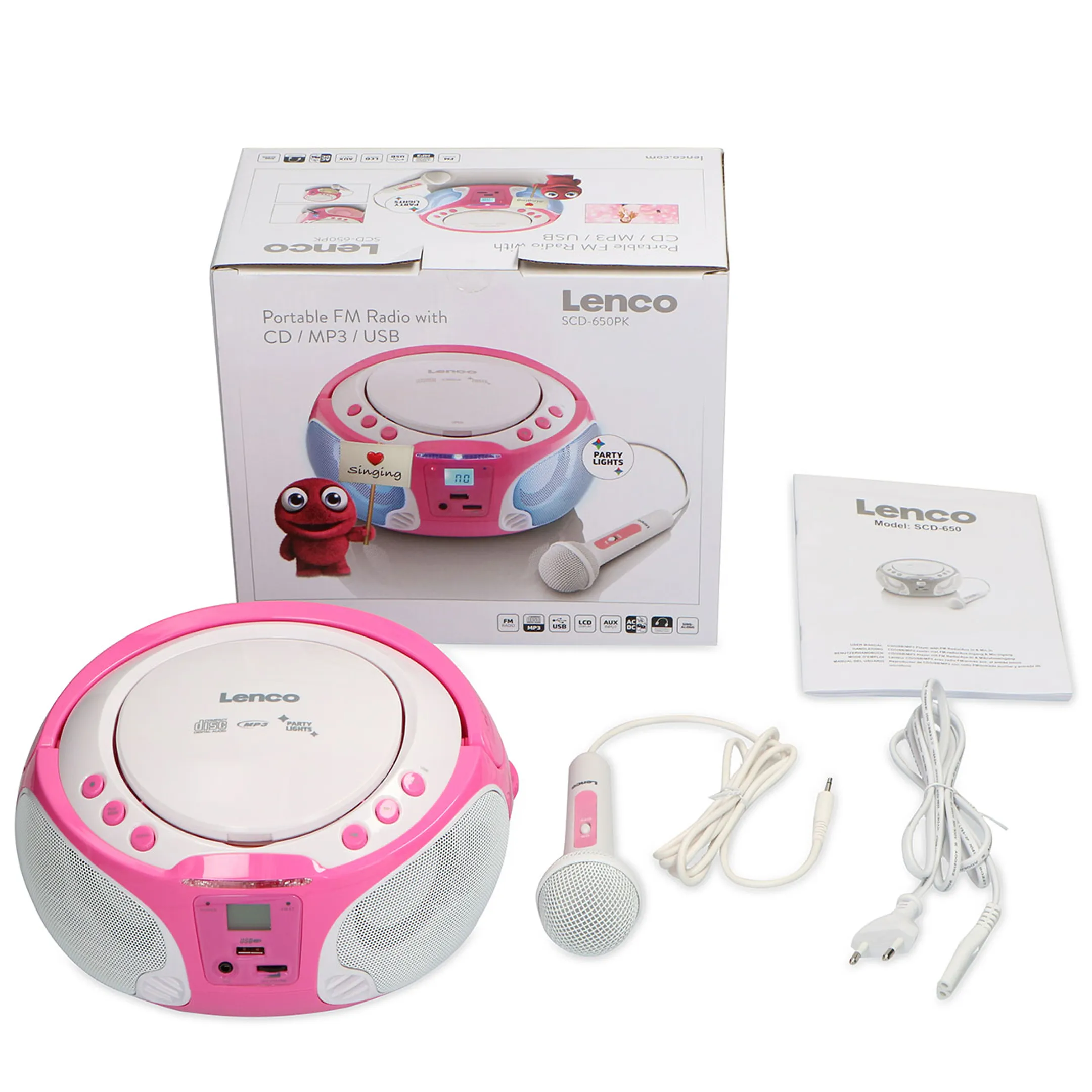 Lenco Draagbare FM-radio met microfoon en CD-speler - SCD-650PK - Roze image