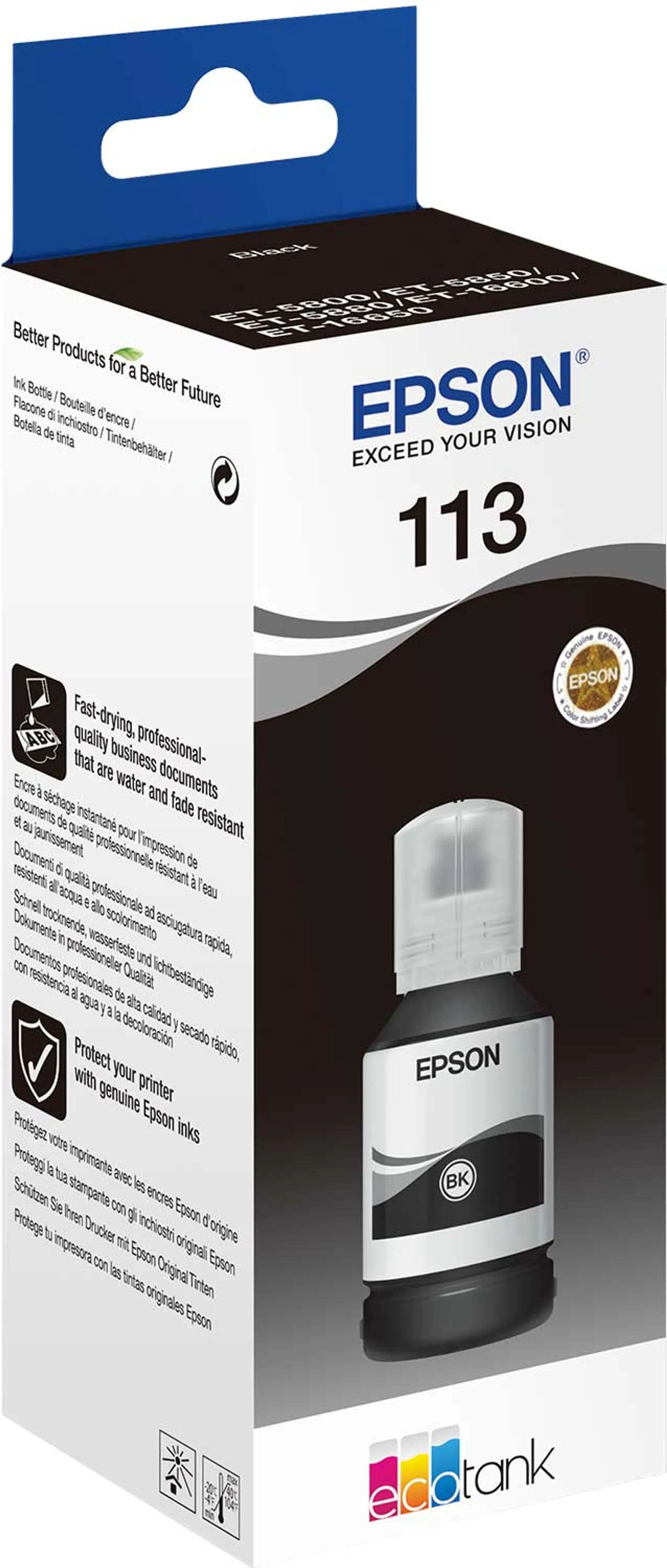 Bouteille EcoTank 113 noir pigmenté