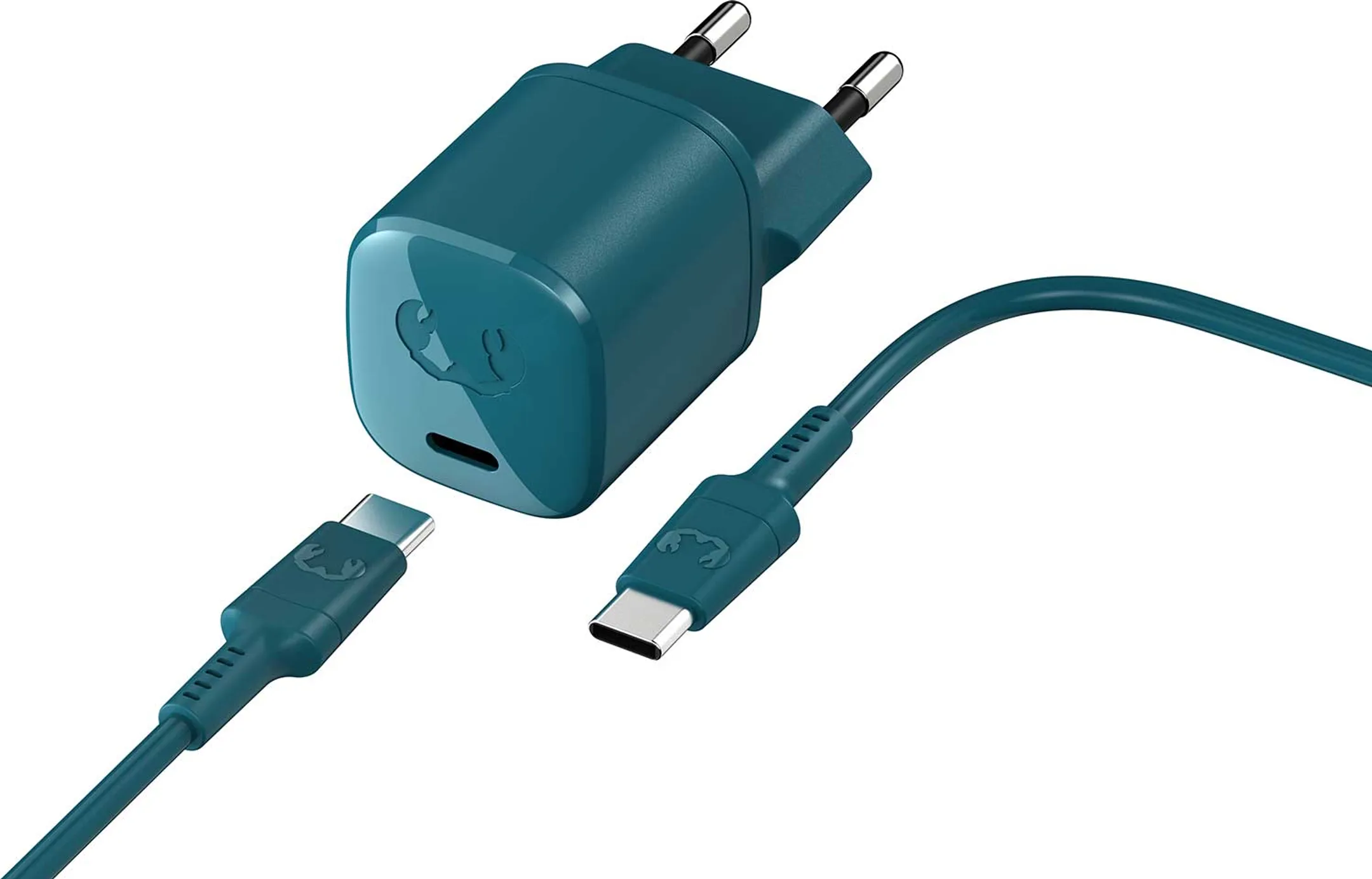 Chargeur USB C mini 18 W avec câble USB C - 1,5 m. Petrol Blue
