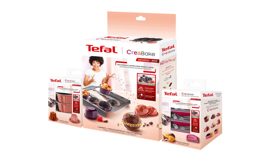 Tefal Set de moules CreaBake Support moule à gâteaux + 18 moules Krëfel les meilleurs prix Tefal Set de moules CreaBake Support moule à gâteaux + 18 moules Krëfel les meilleurs prix
