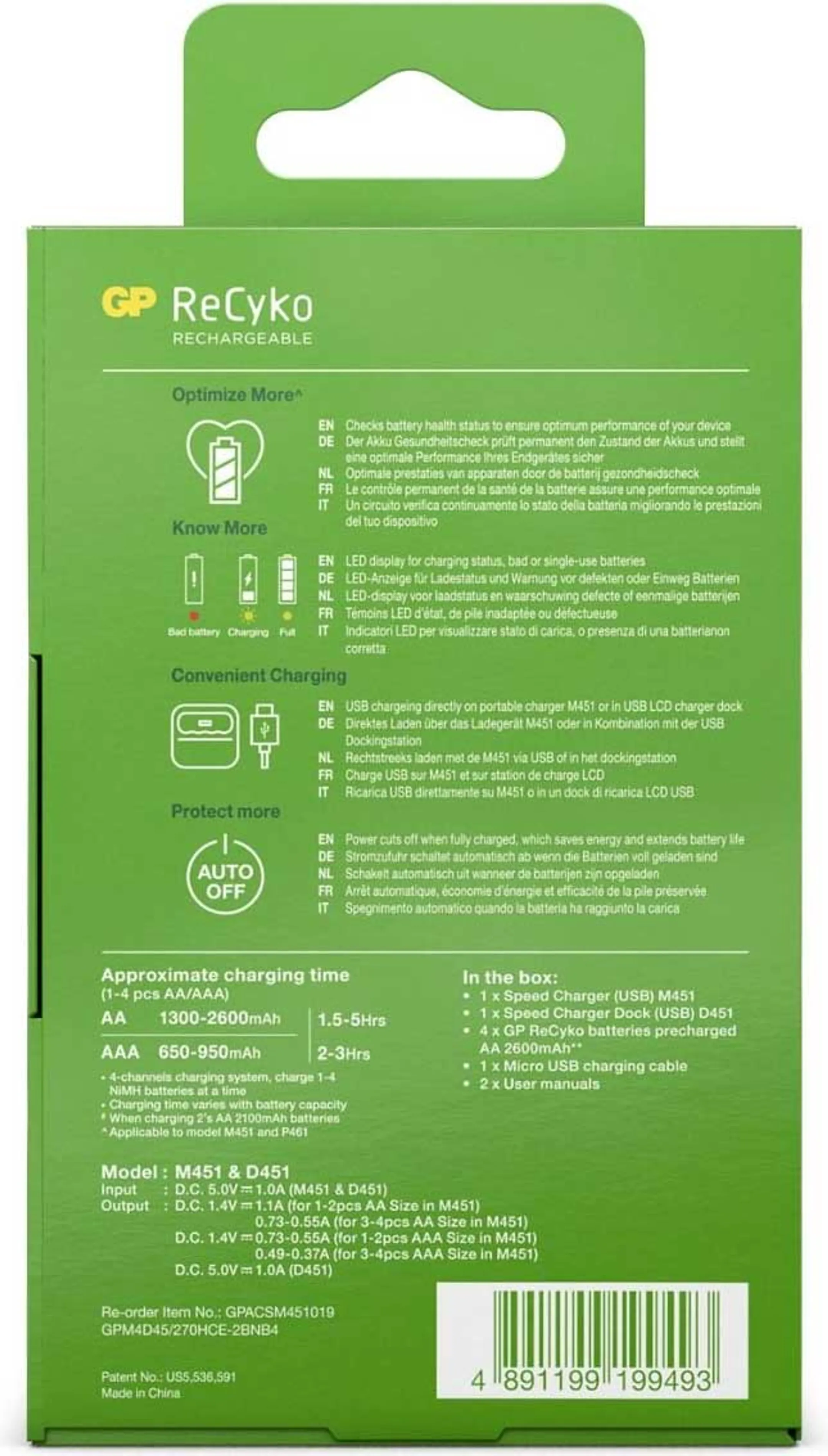 GP M451 USB batterijlader met dockingstation + 4x AA - 2.600 mAh image