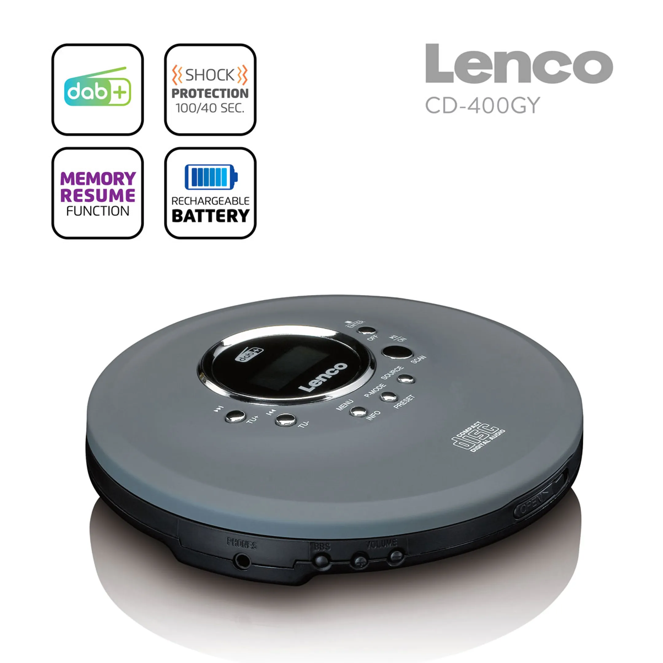 Lenco Lecteur CD portable avec DAB+ - CD-400GY image