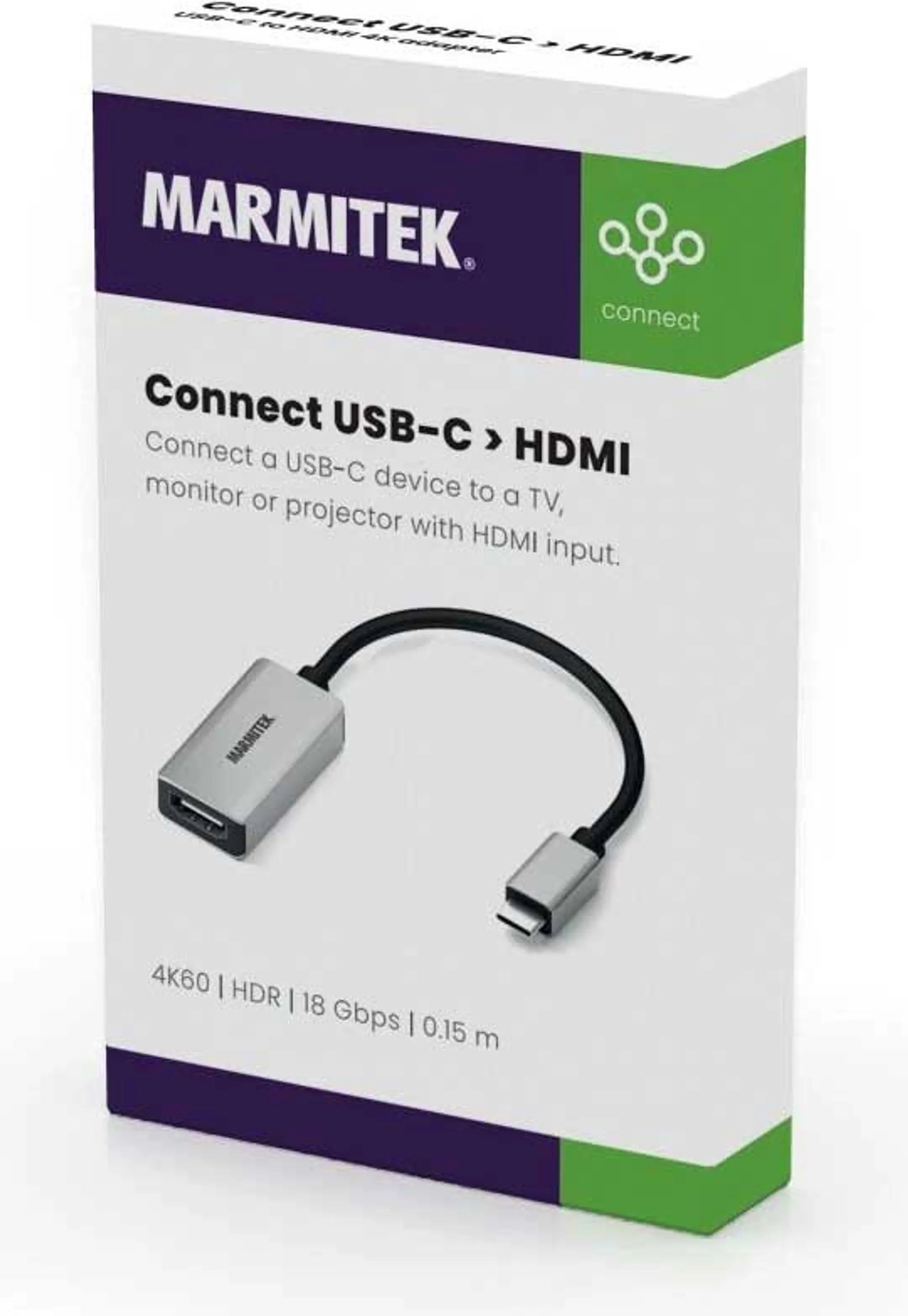 Marmitek HDMI 2.0 naar USB C-adapter Connect - 15 cm image