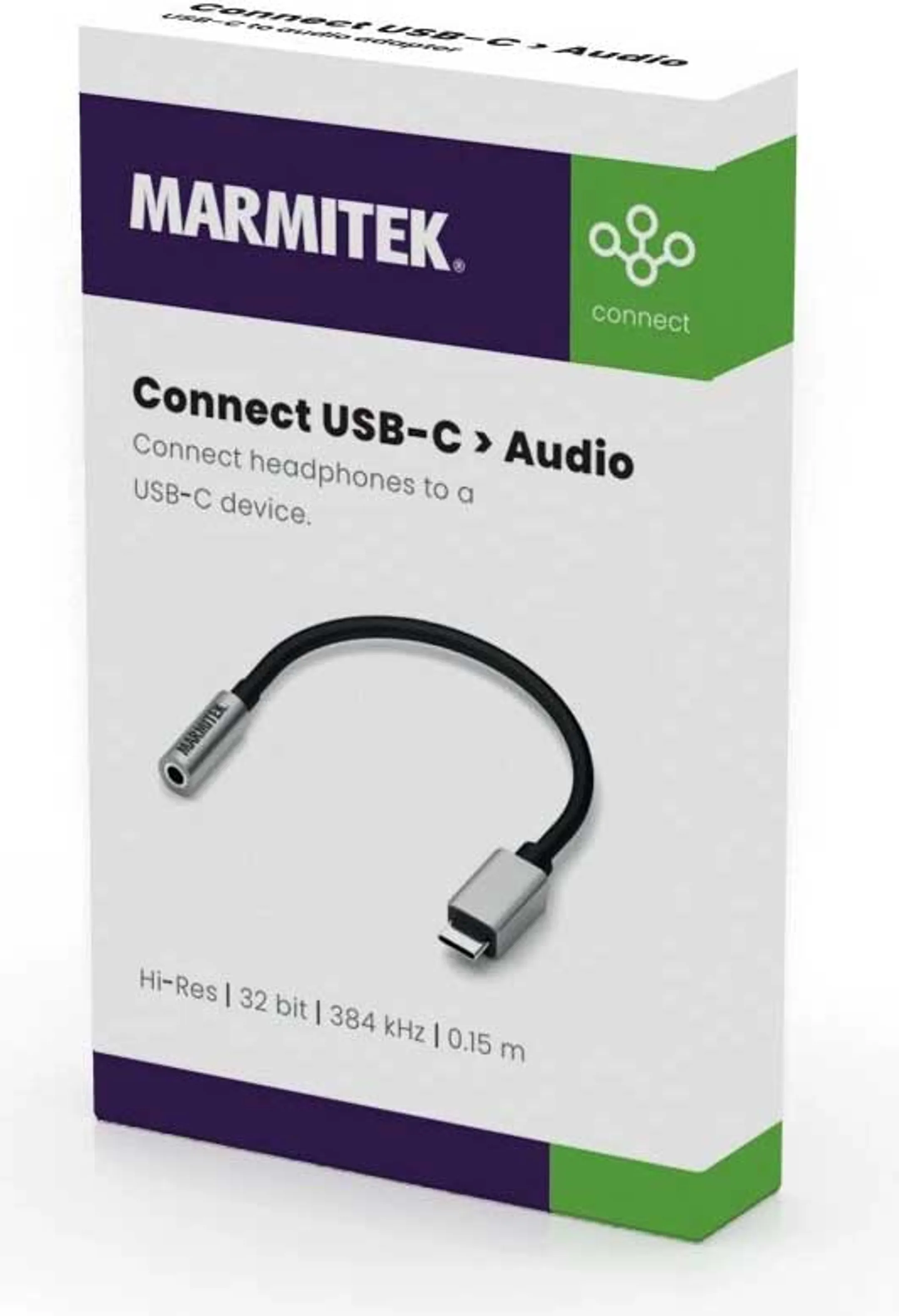 Marmitek Mini jack (3,5 mm, Female) naar USB C-adapter Connect - 15 cm image