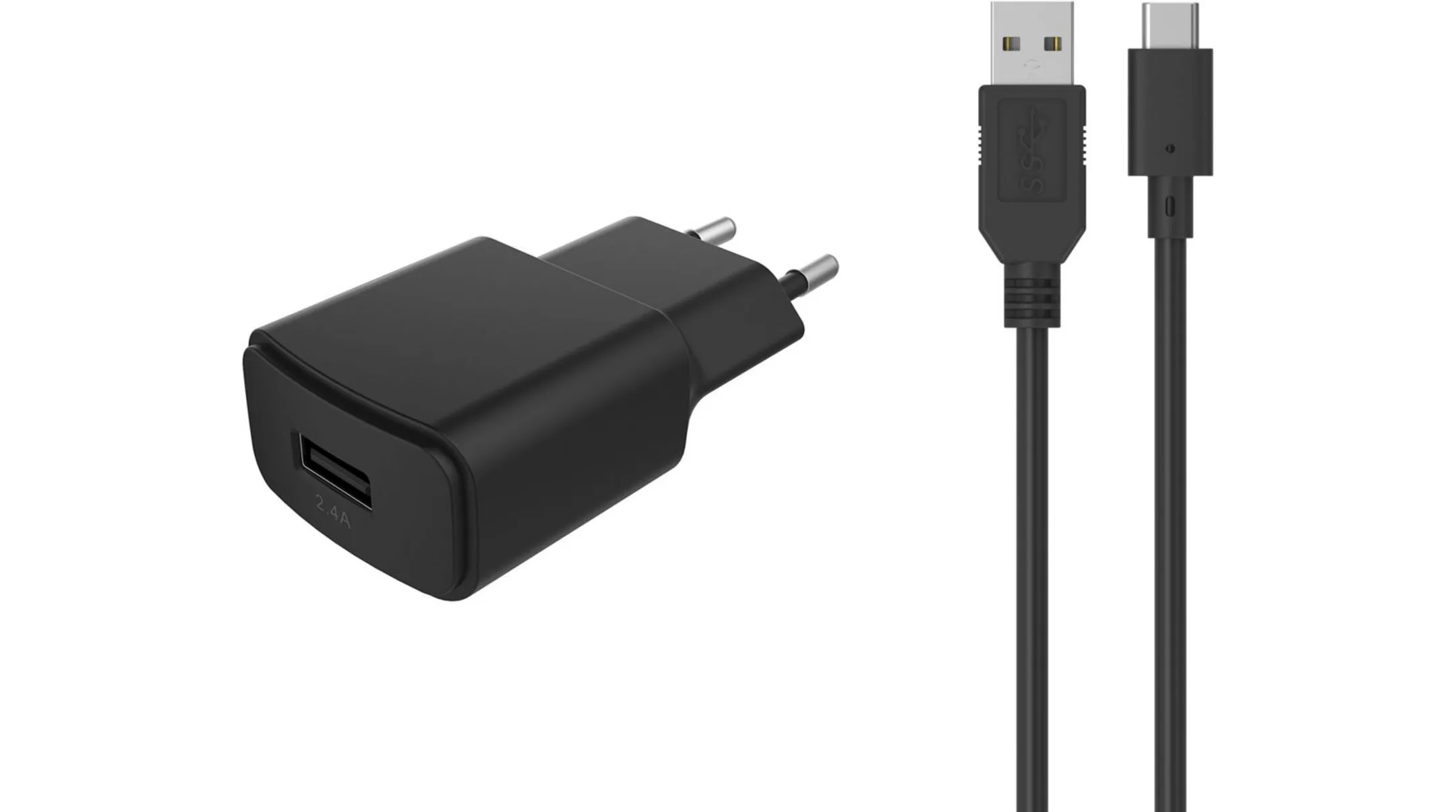 USB netstroomlader 2,4 A + USB C-kabel - Zwart