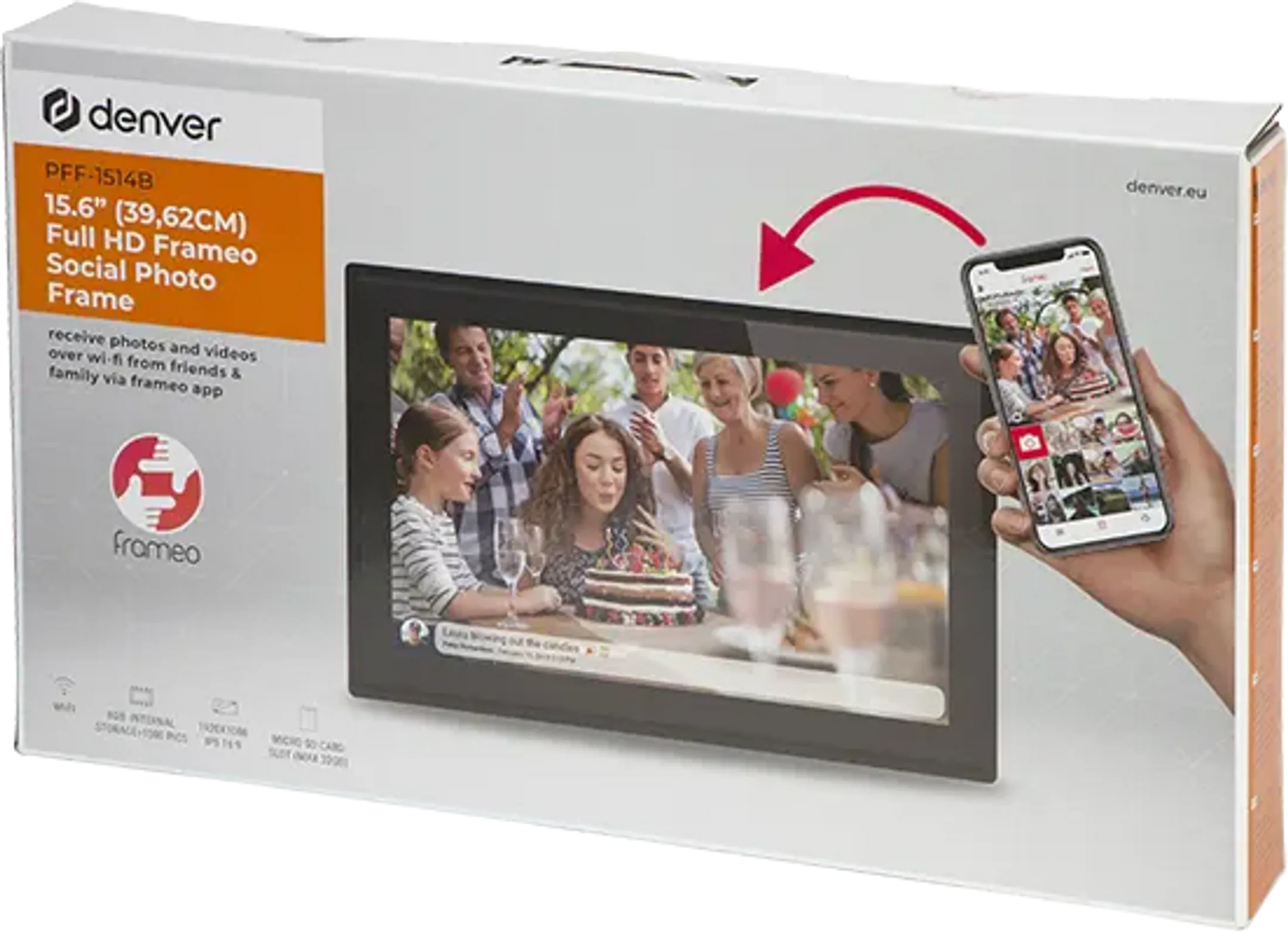 Denver Cadre photo Frameo 15,6" Full HD IPS écran tactile - Noir - PFF-1514 image