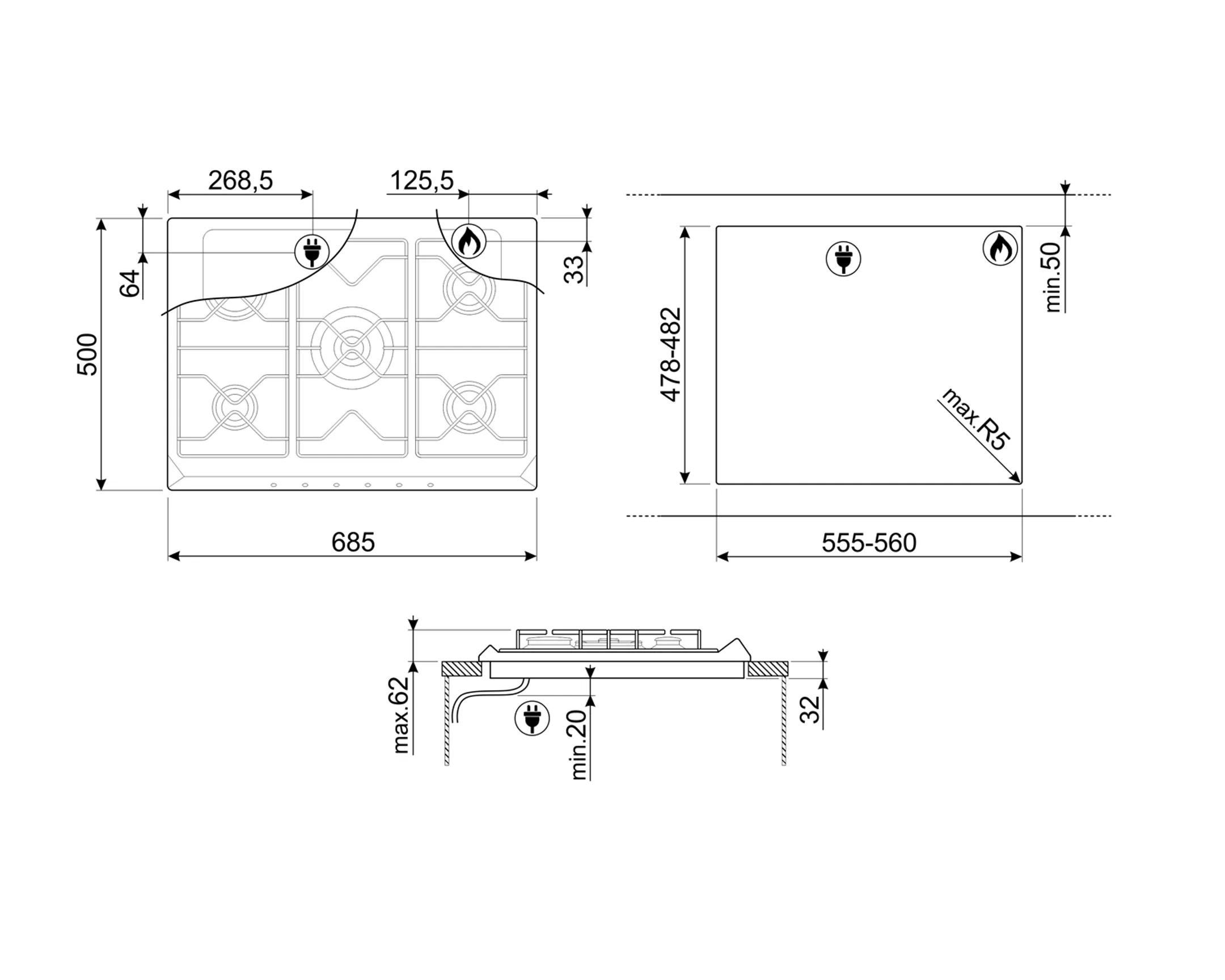 Smeg Gaskookplaat SE70SGH-5 image